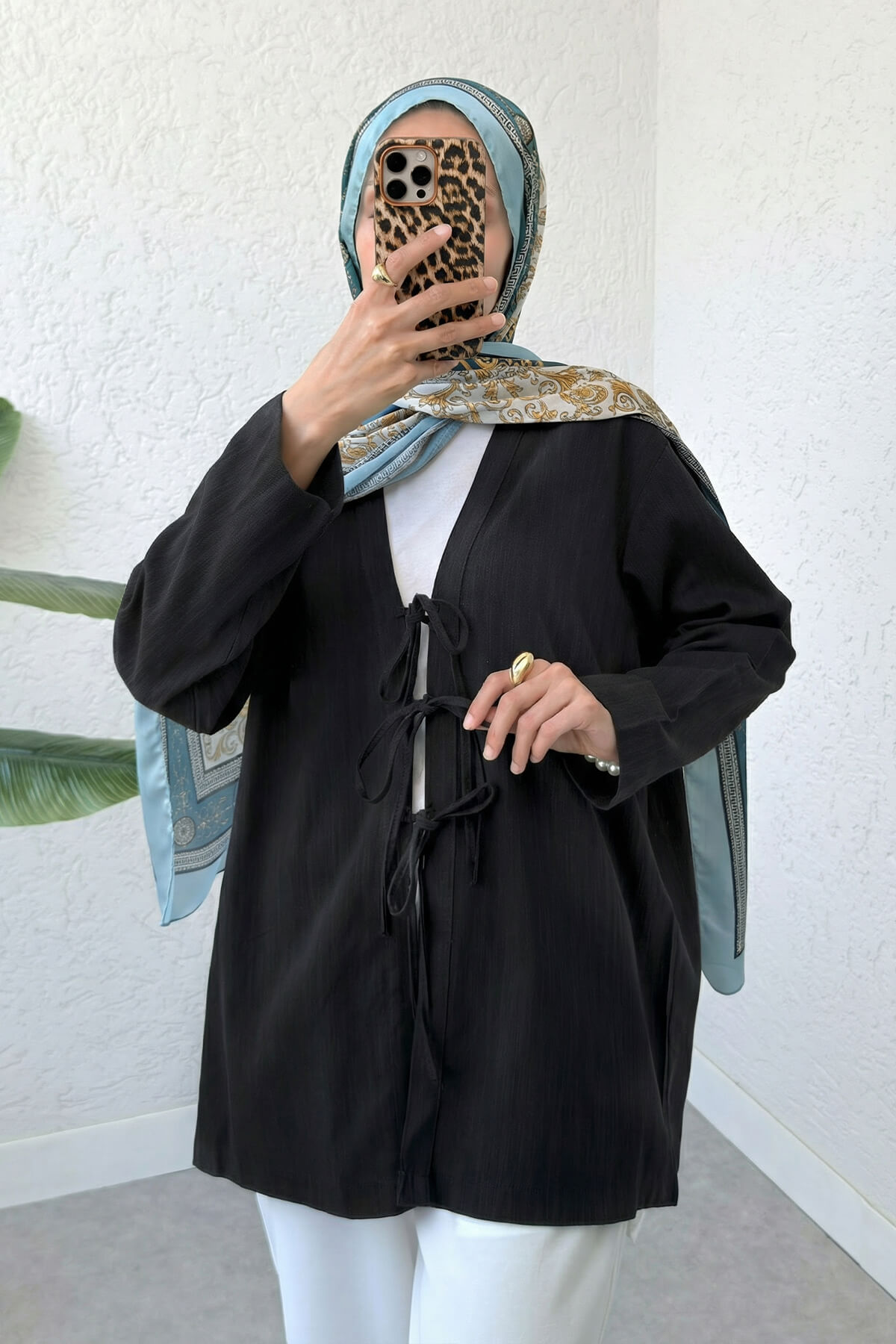 Üç Bağcıklı Tesettür Kimono 2339 - SİYAH |  