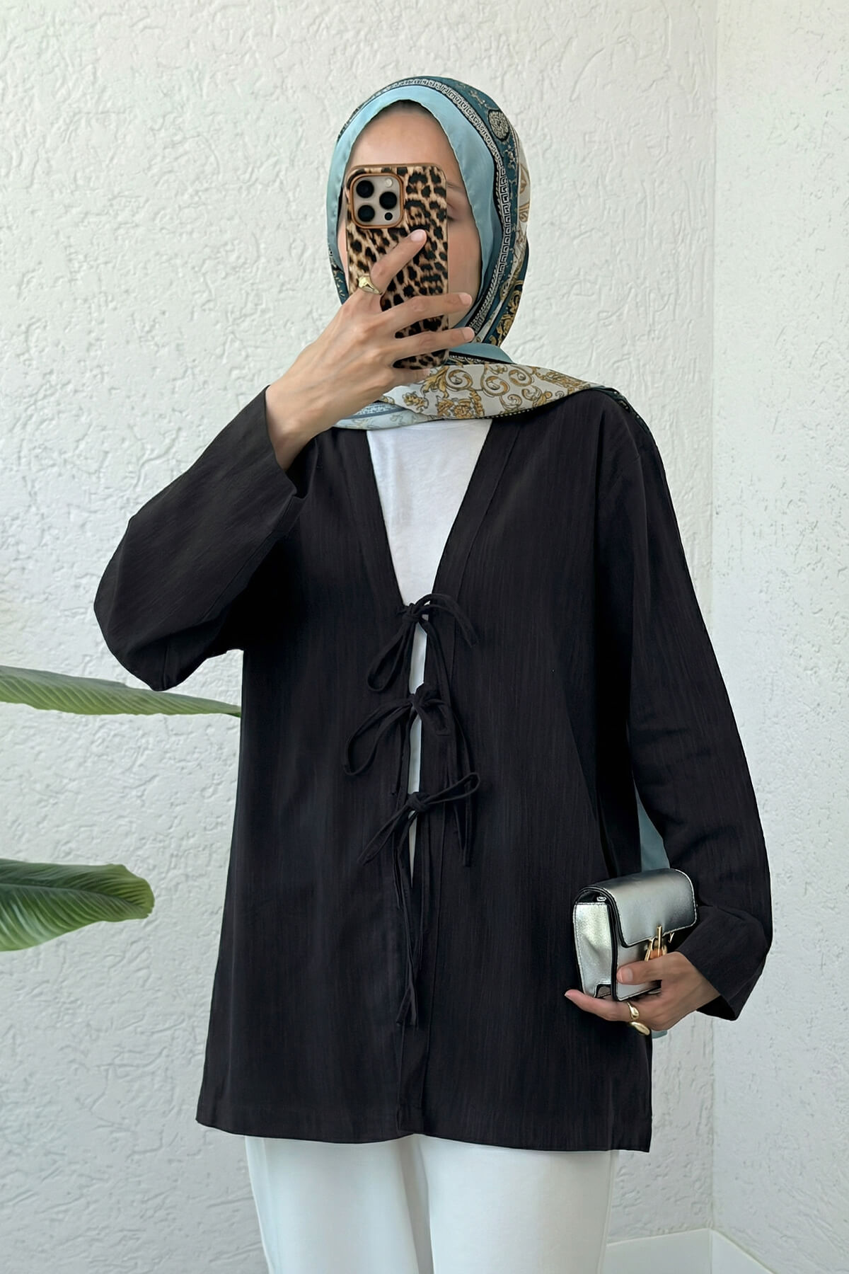 Üç Bağcıklı Tesettür Kimono 2339 - SİYAH |  