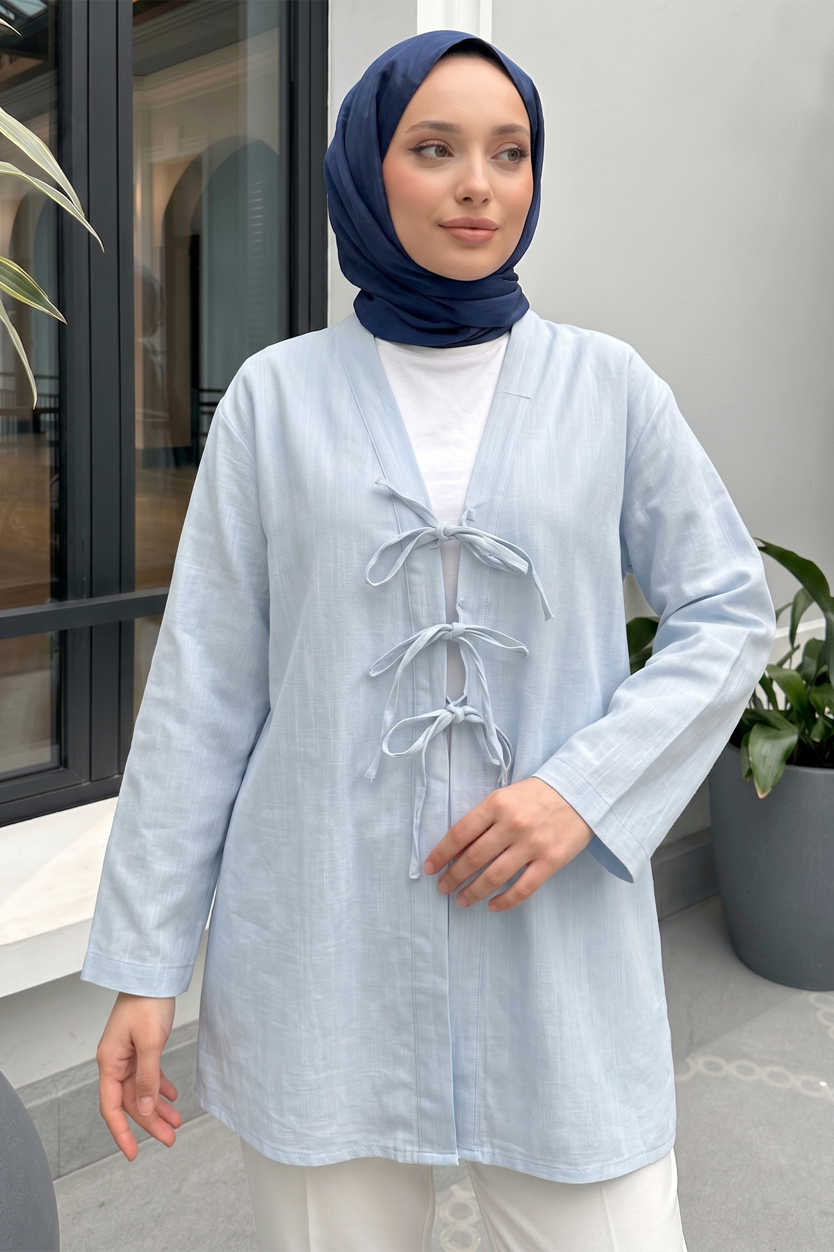 Üç Bağcıklı Tesettür Kimono 2339 - BEBE MAVİSİ |  