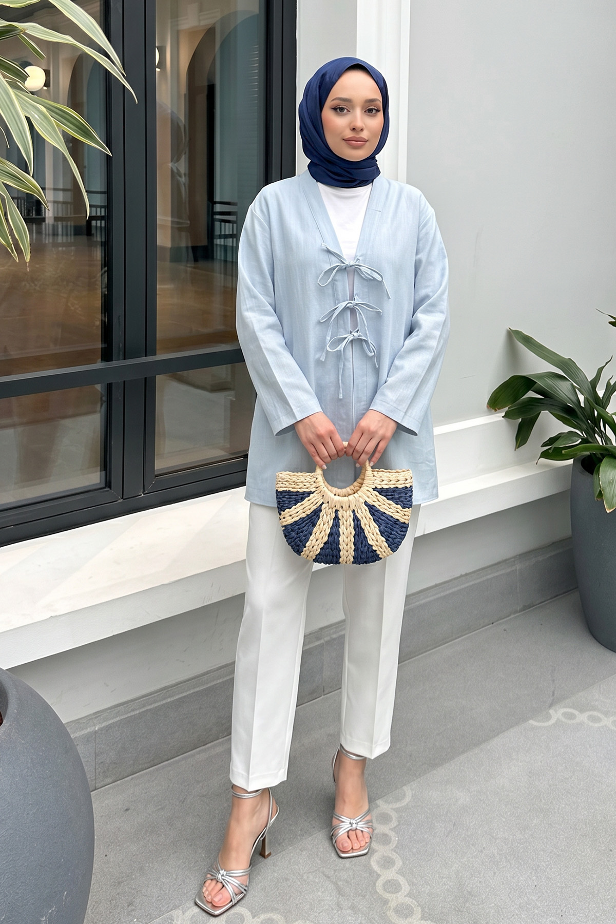 Üç Bağcıklı Tesettür Kimono 2339 - BEBE MAVİSİ |  