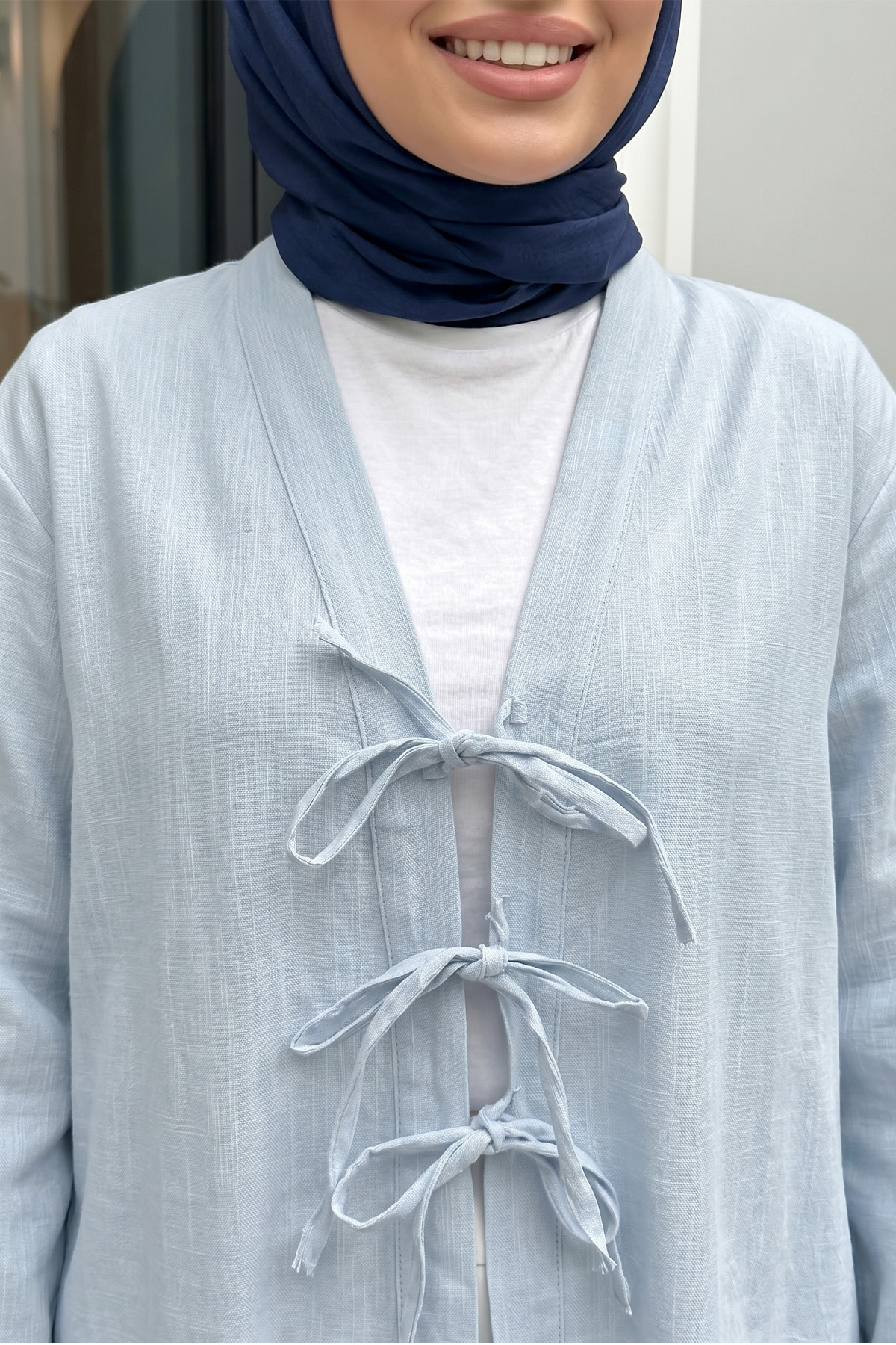Üç Bağcıklı Tesettür Kimono 2339 - BEBE MAVİSİ |  