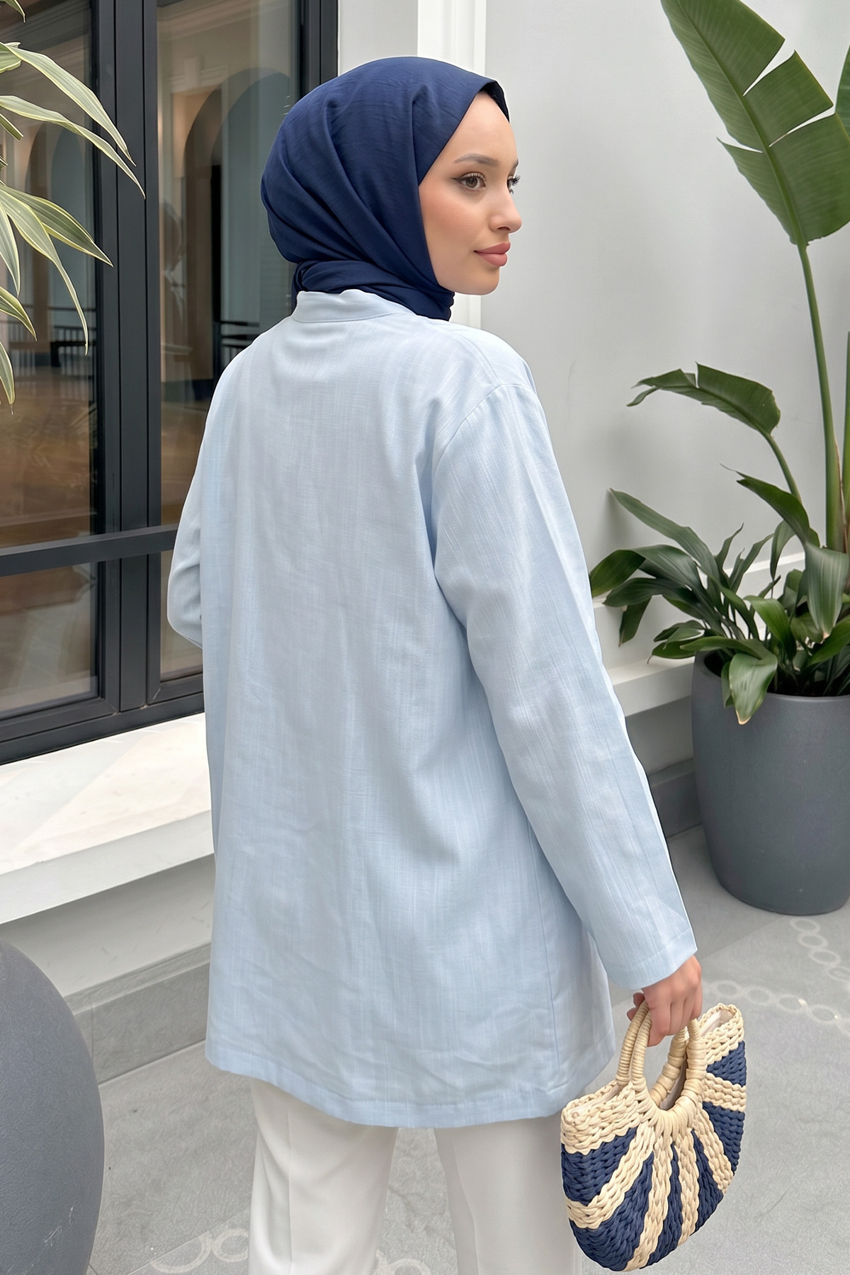 Üç Bağcıklı Tesettür Kimono 2339 - BEBE MAVİSİ |  