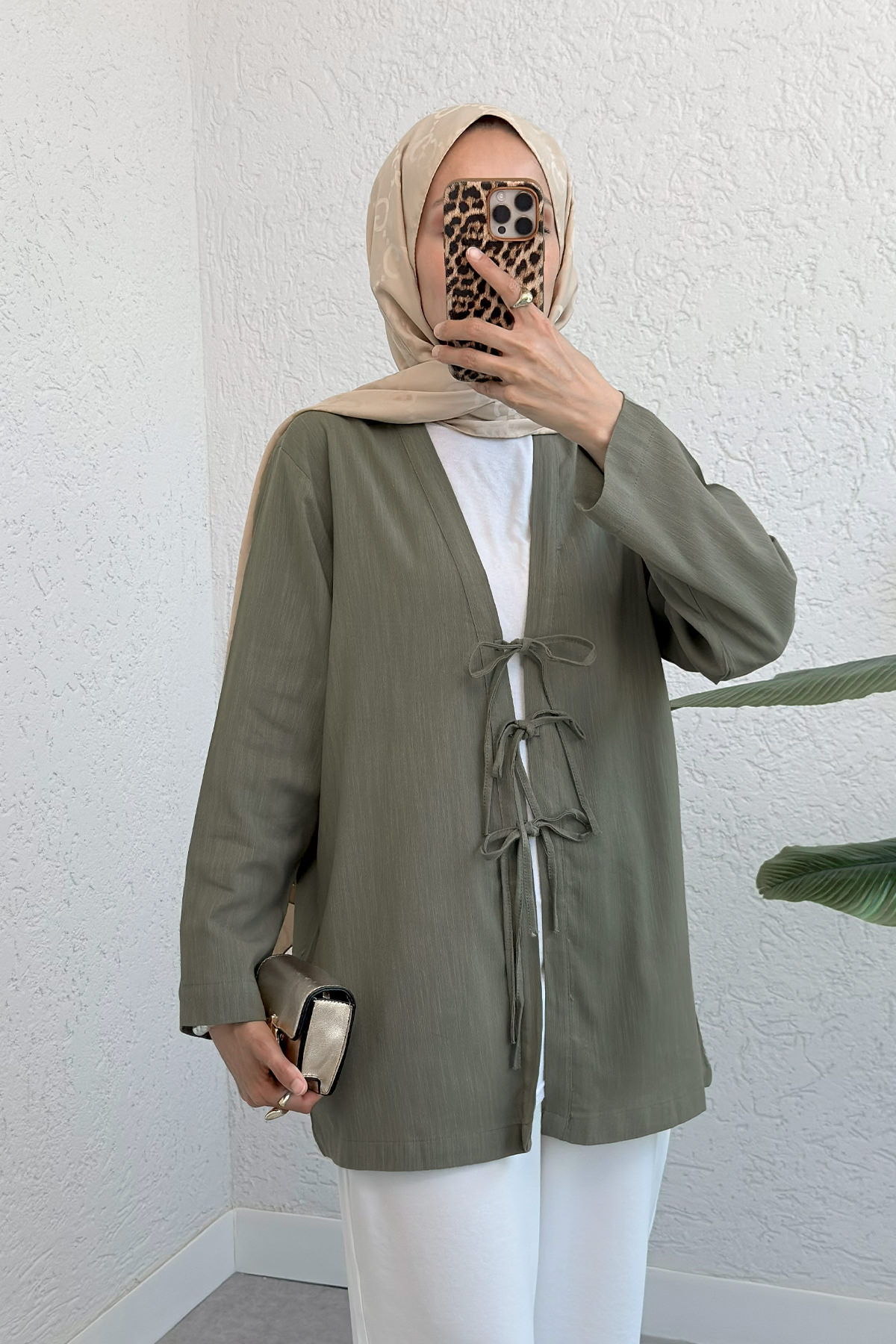 Üç Bağcıklı Tesettür Kimono 2339 - HAKİ |  