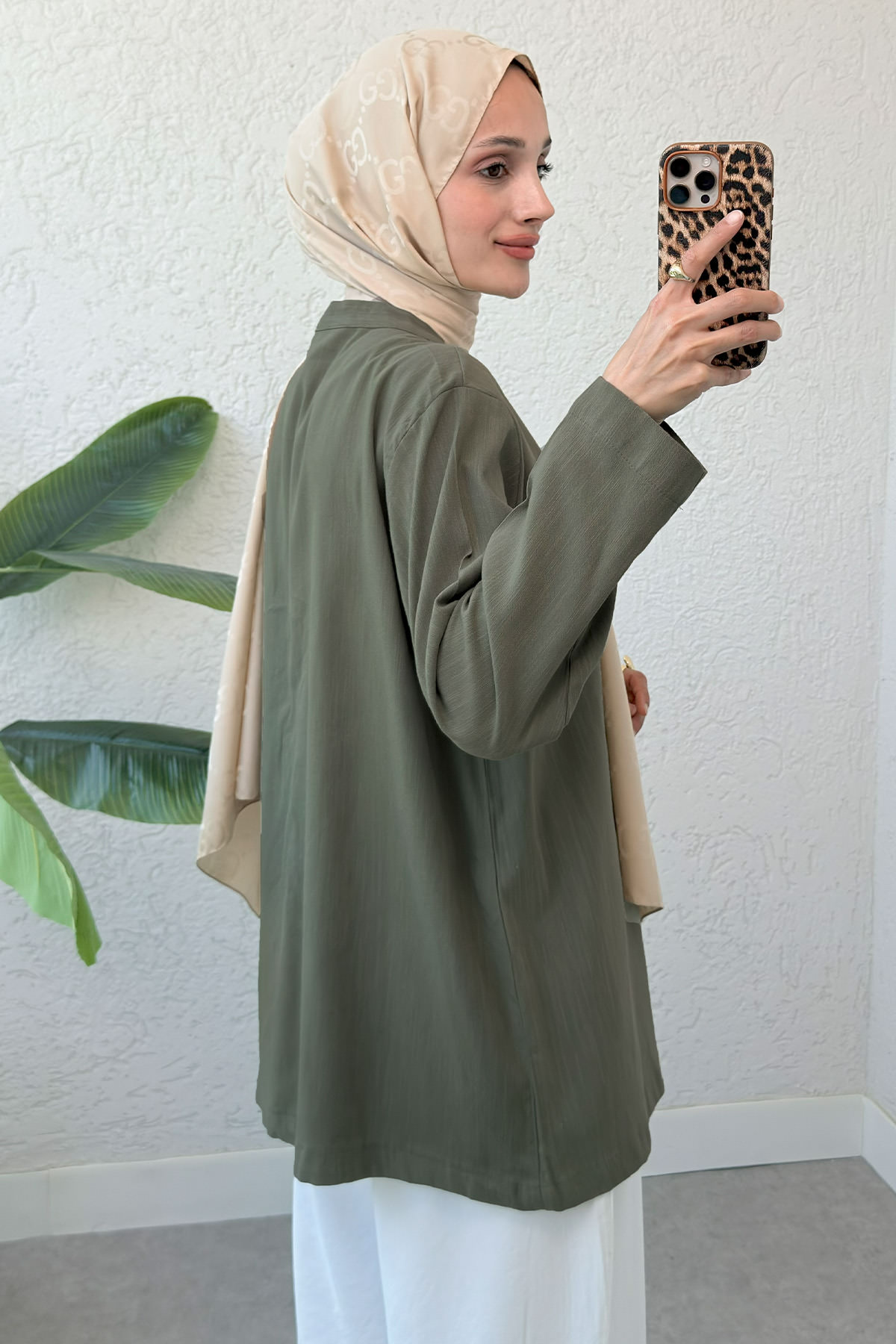 Üç Bağcıklı Tesettür Kimono 2339 - HAKİ |  