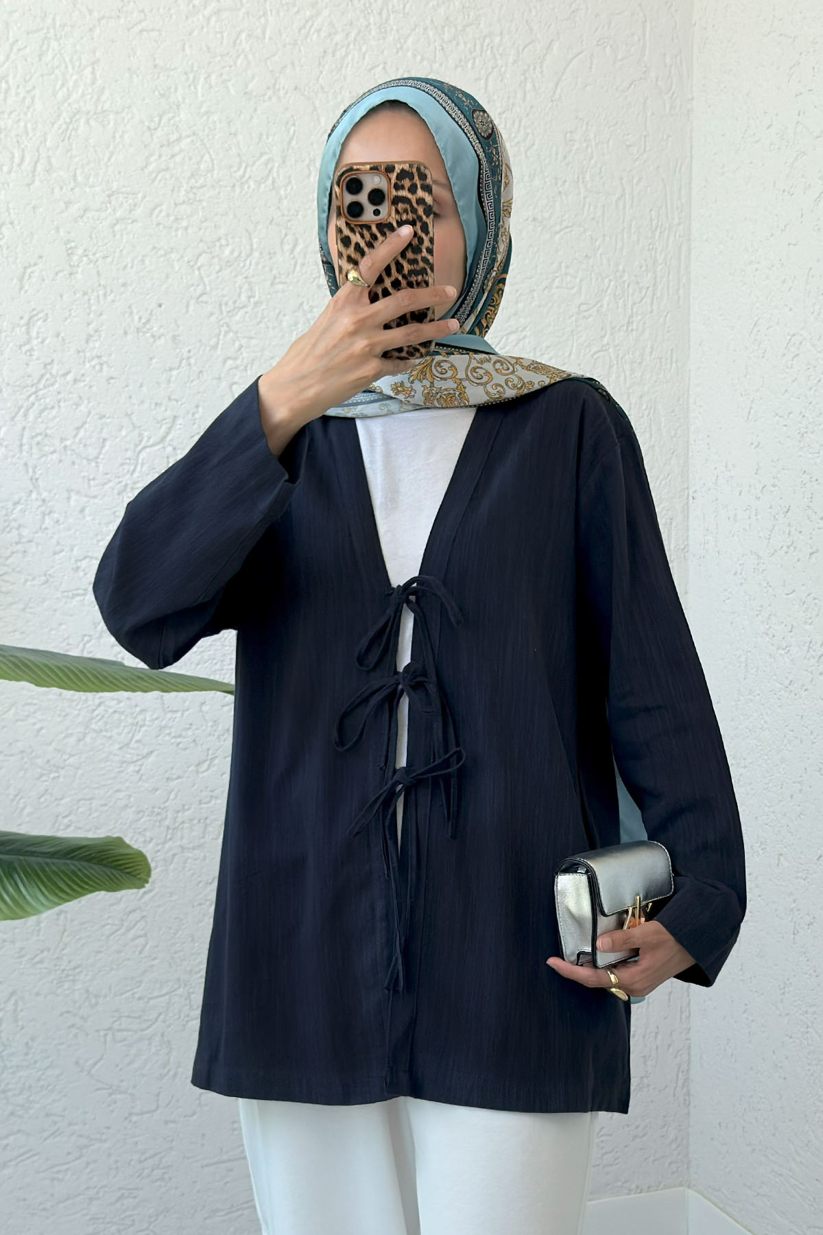 Üç Bağcıklı Tesettür Kimono 2339 - LACİVERT |  