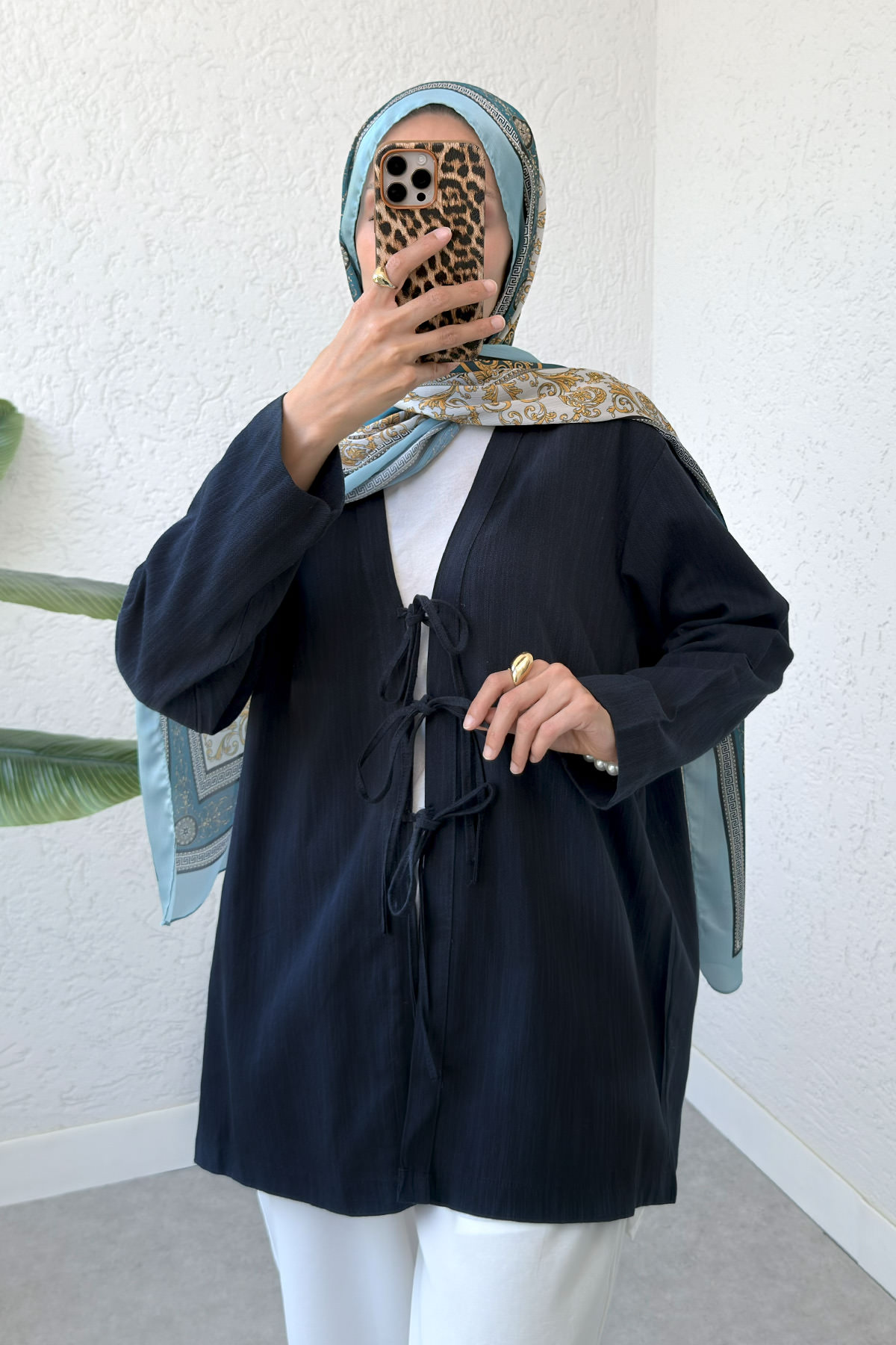 Üç Bağcıklı Tesettür Kimono 2339 - LACİVERT |  