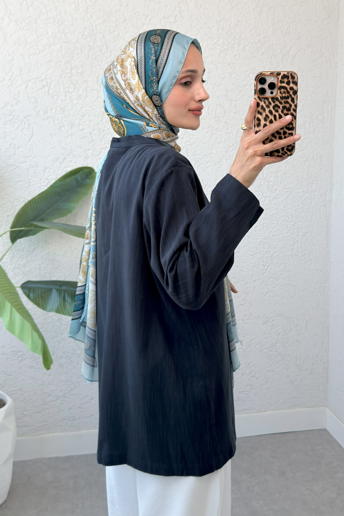 Üç Bağcıklı Tesettür Kimono 2339 - LACİVERT |  