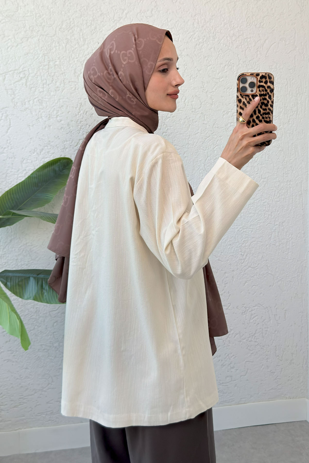 Üç Bağcıklı Tesettür Kimono 2339 - BEJ |  