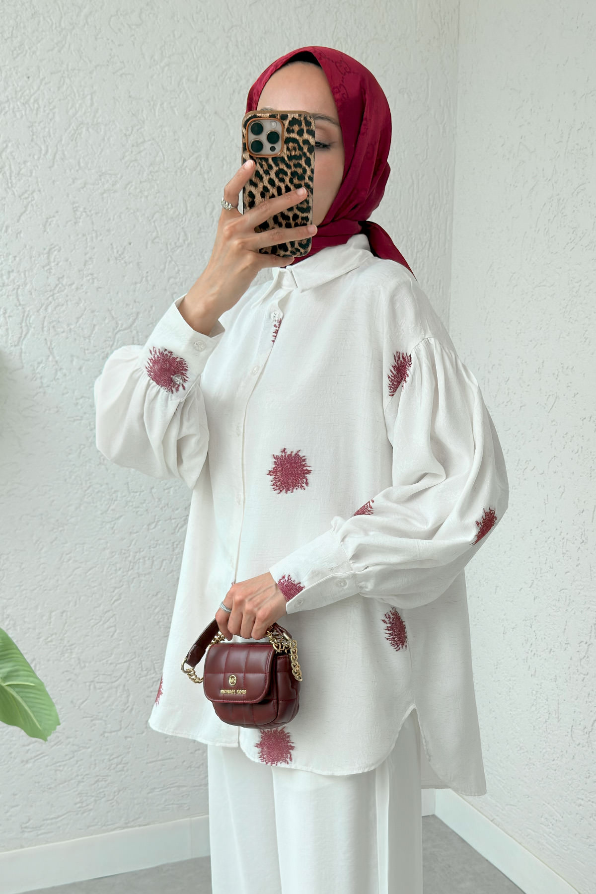 Güneş Desen Gömlek 2331 - BORDO |  