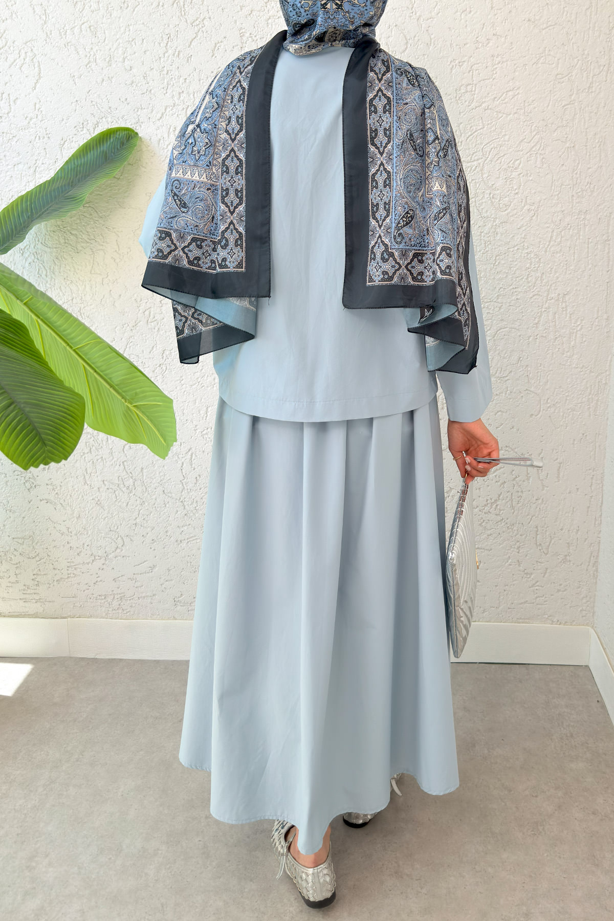 Broş Düğmeli Etekli Takım 2342 - BEBE MAVİSİ |  