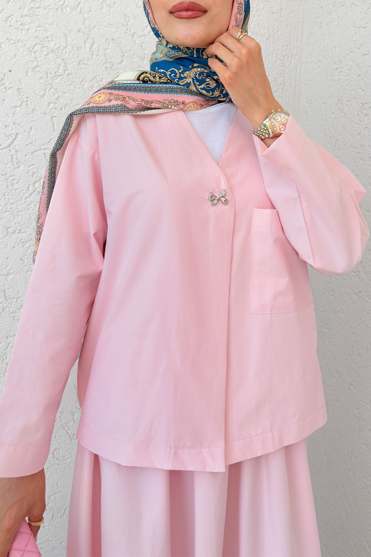 Broş Düğmeli Etekli Takım 2342 - PEMBE |  