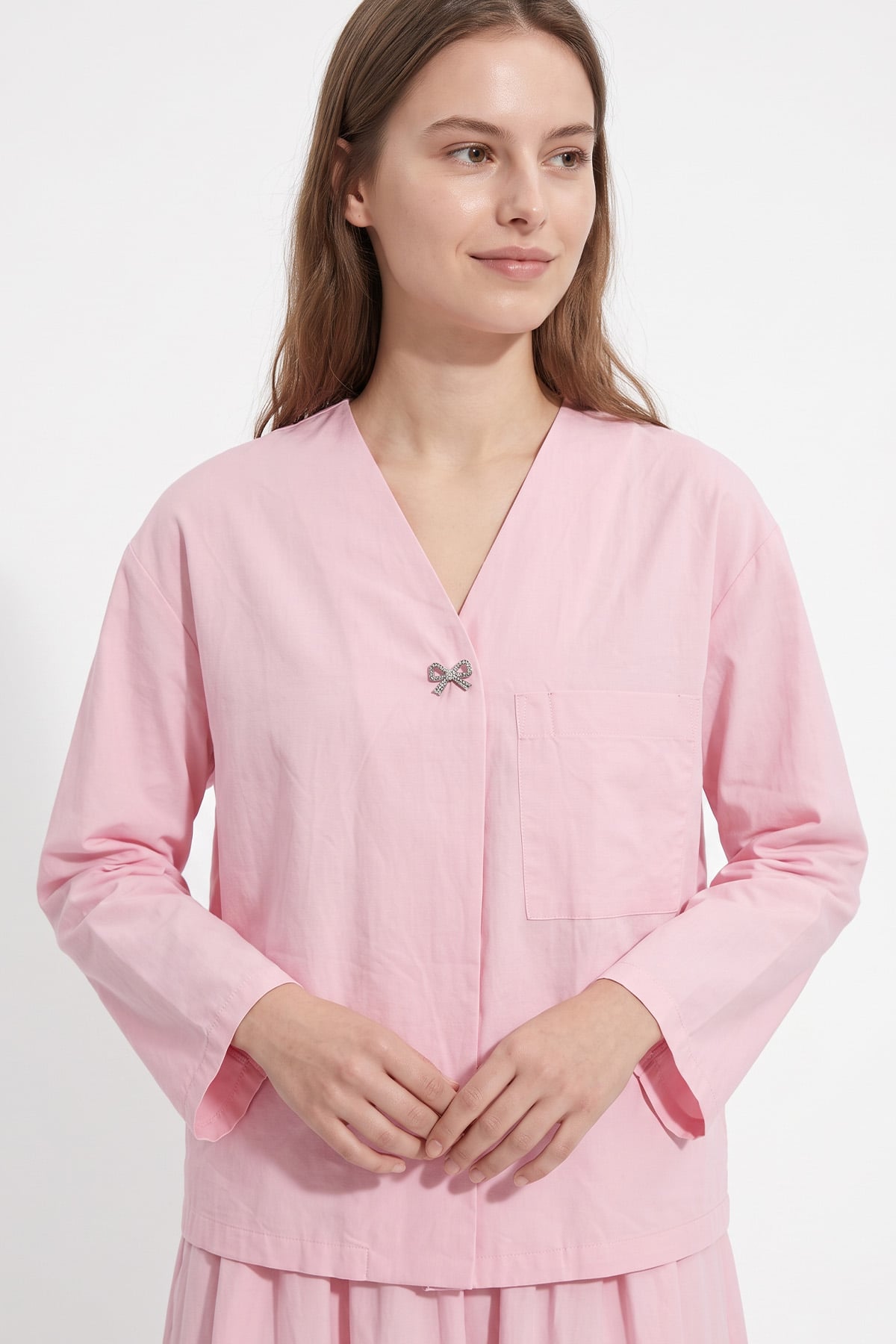 Broş Düğmeli Etekli Takım 2342 - PEMBE |  
