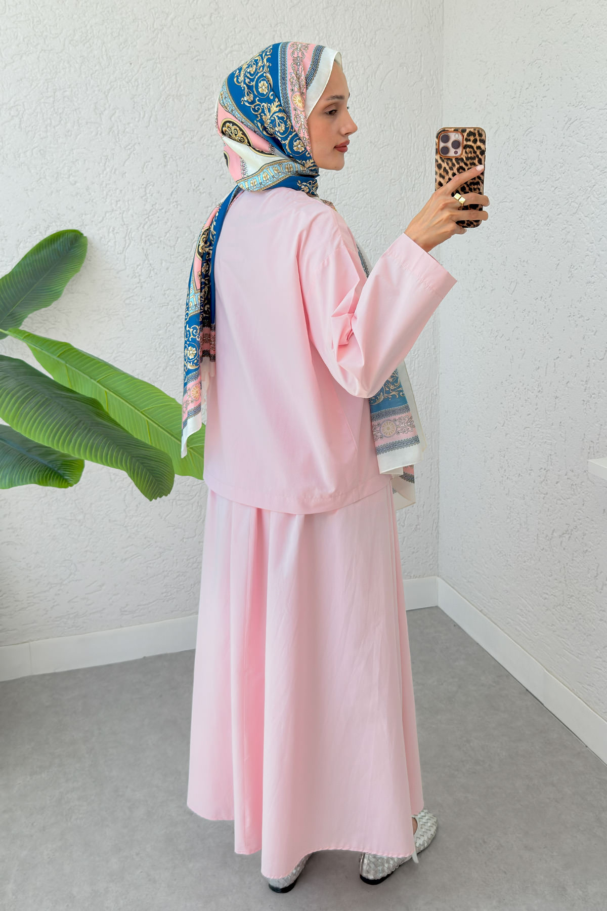 Broş Düğmeli Etekli Takım 2342 - PEMBE |  