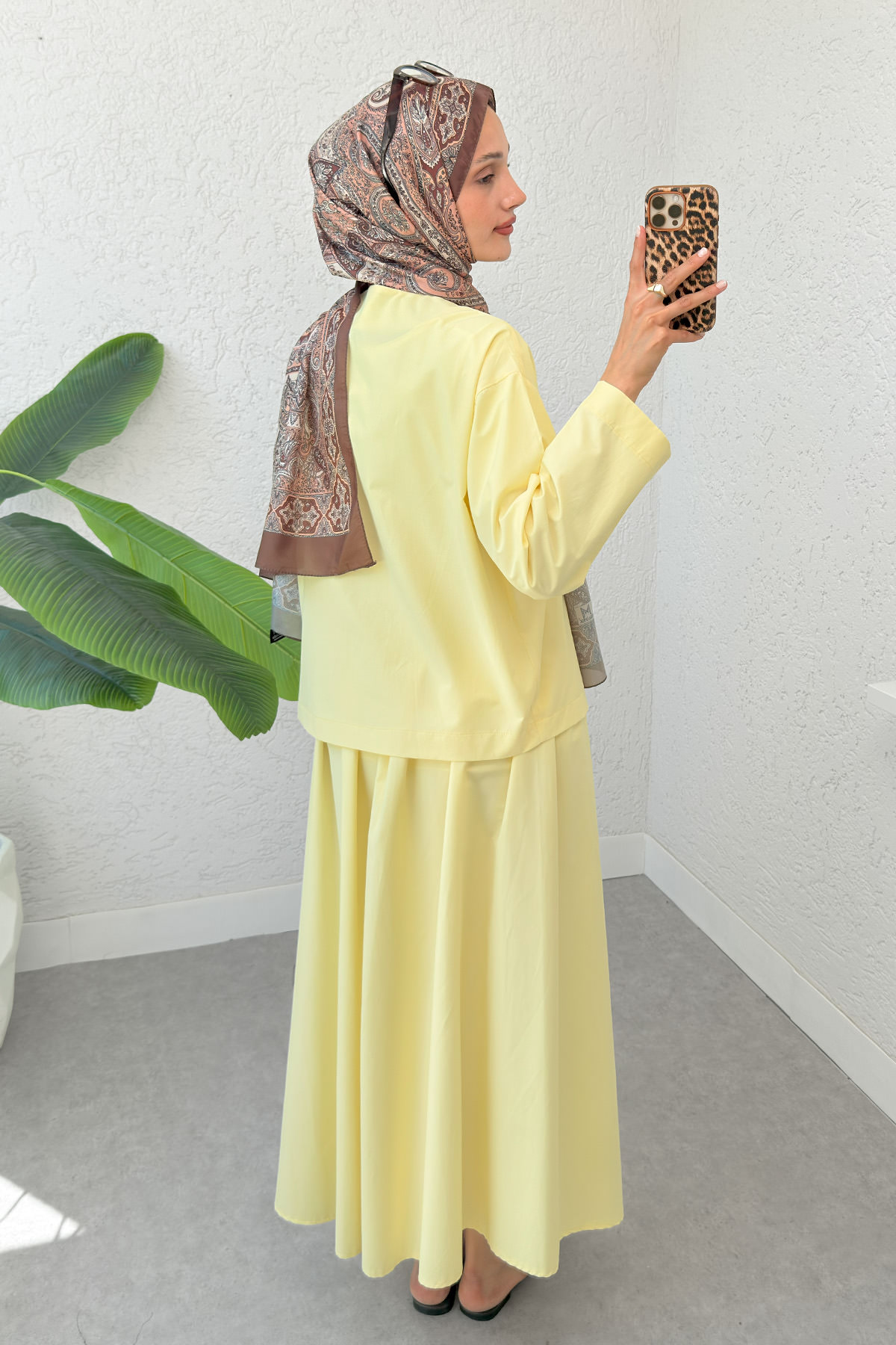 Broş Düğmeli Etekli Takım 2342 - SARI |  