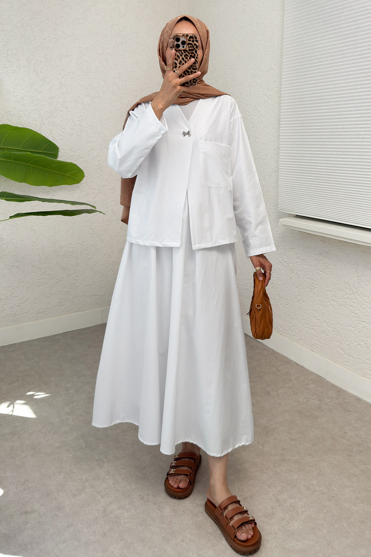 Broş Düğmeli Etekli Takım 2342 - BEYAZ |  