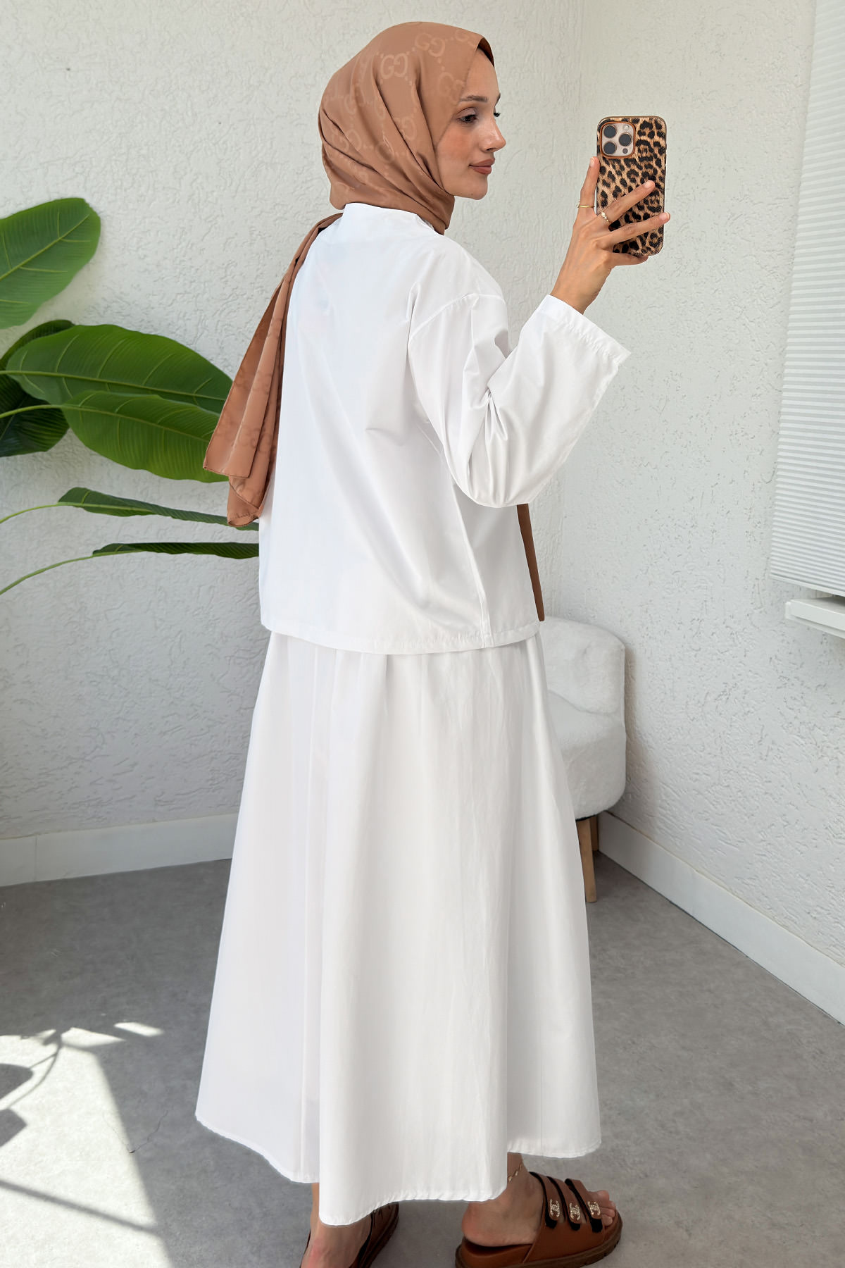 Broş Düğmeli Etekli Takım 2342 - BEYAZ |  