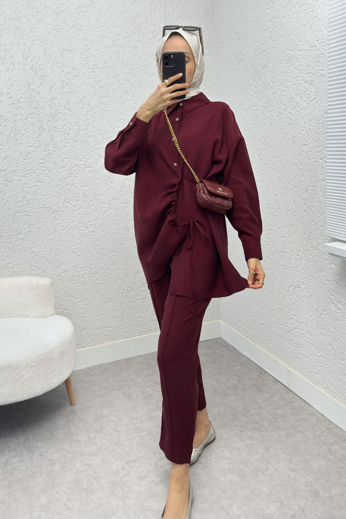 Etek Ucu Büzgülü Takım 2212 - BORDO |  
