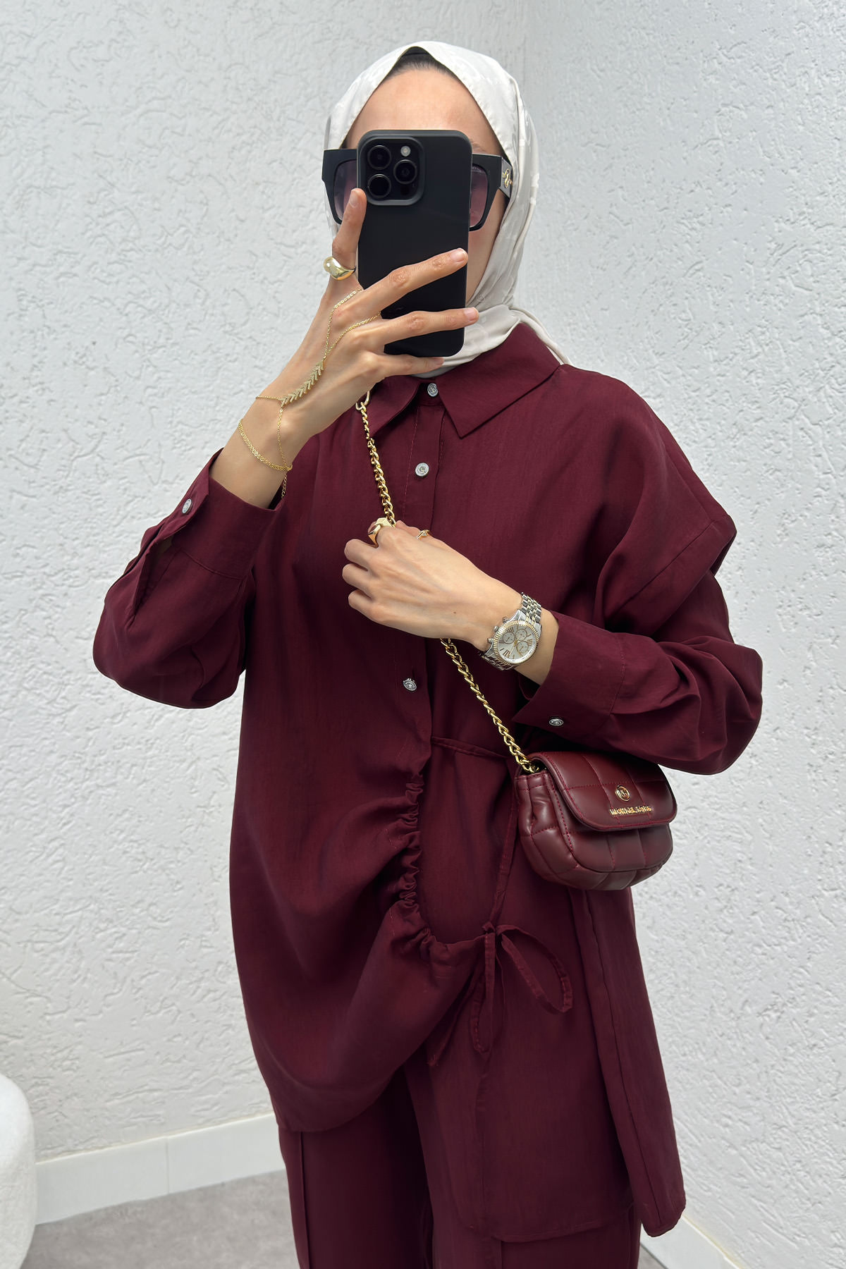 Etek Ucu Büzgülü Takım 2212 - BORDO |  