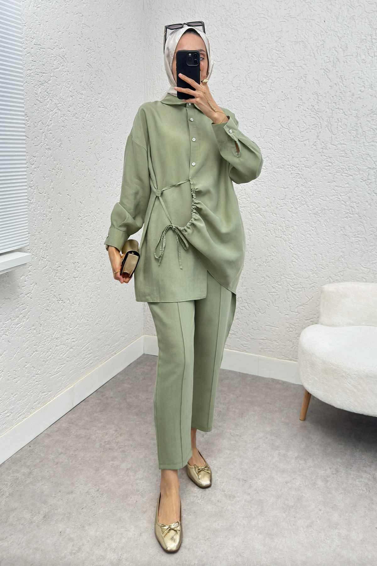 Etek Ucu Büzgülü Takım 2212 - MİNT YEŞİLİ |  