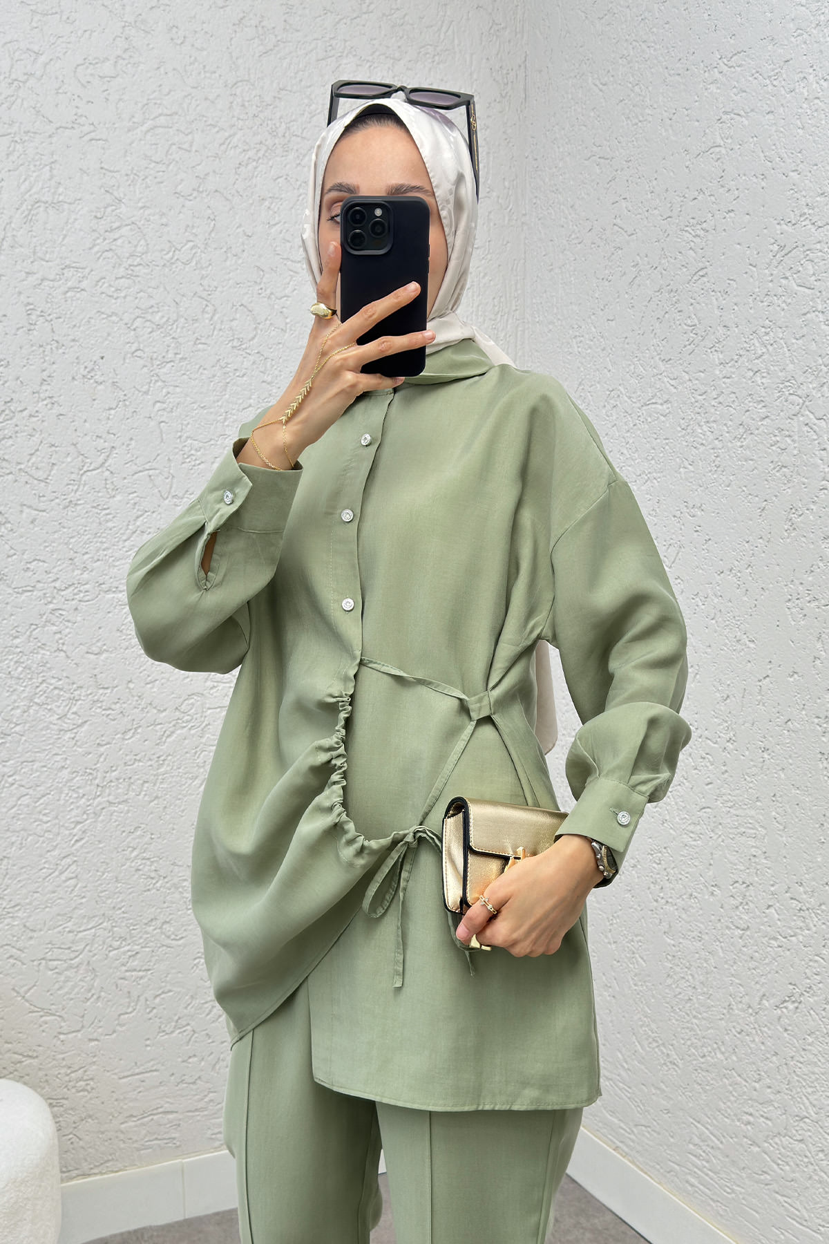 Etek Ucu Büzgülü Takım 2212 - MİNT YEŞİLİ |  