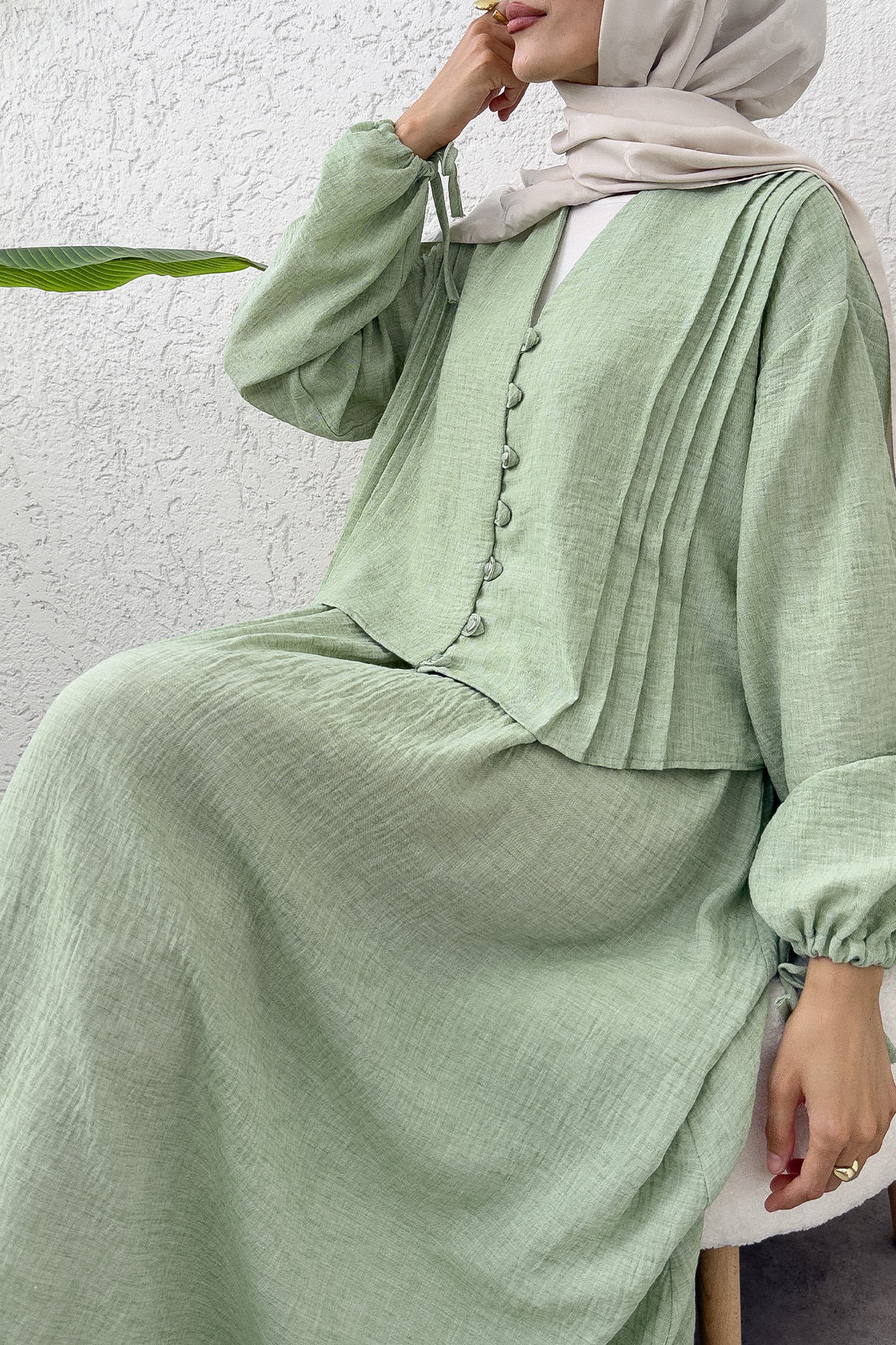 Nervür Detaylı Kombin 2291 - MİNT YEŞİLİ |  