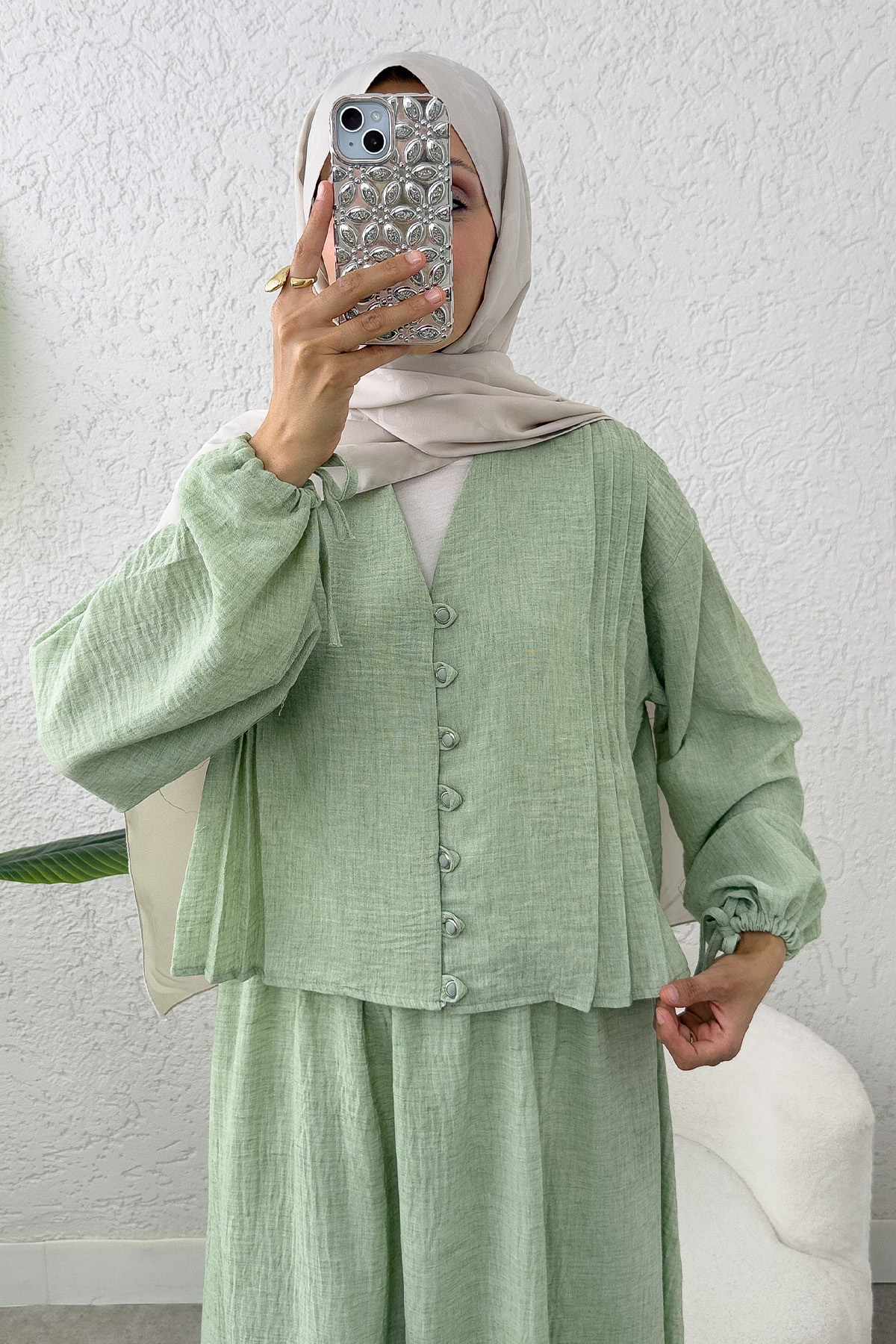 Nervür Detaylı Kombin 2291 - MİNT YEŞİLİ |  