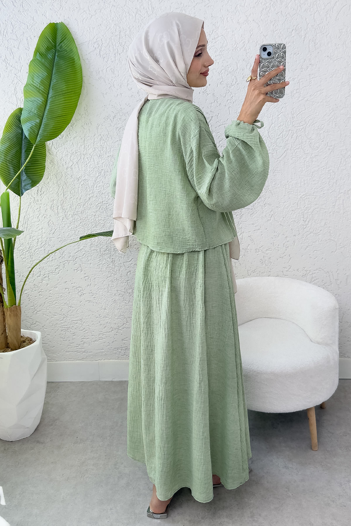 Nervür Detaylı Kombin 2291 - MİNT YEŞİLİ |  