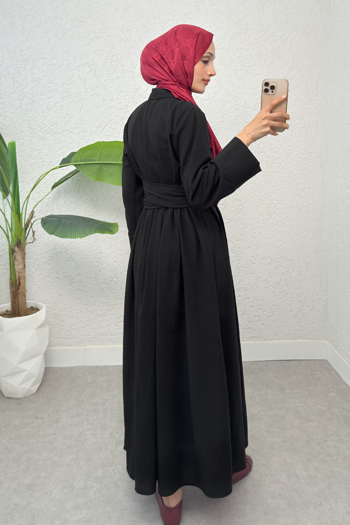 Kuşaklı Çapraz Yaka Elbise 2304 - SİYAH |  