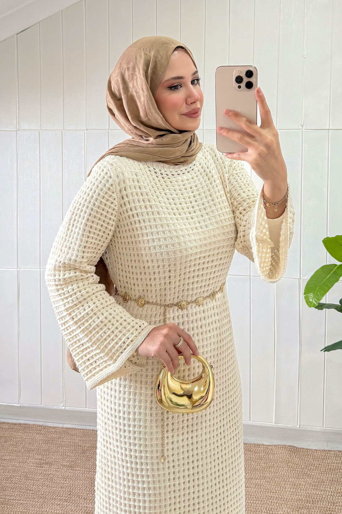 Ajurlu Triko Elbise 070336 - EKRU |  