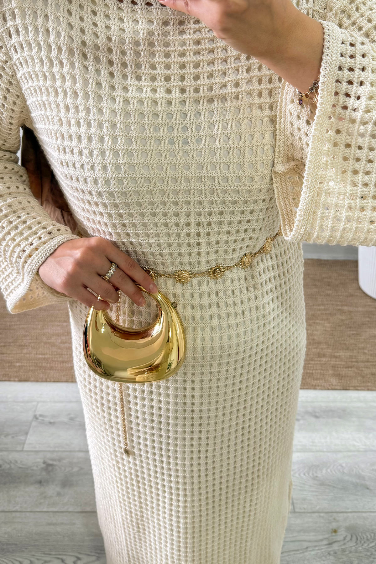 Ajurlu Triko Elbise 070336 - EKRU |  