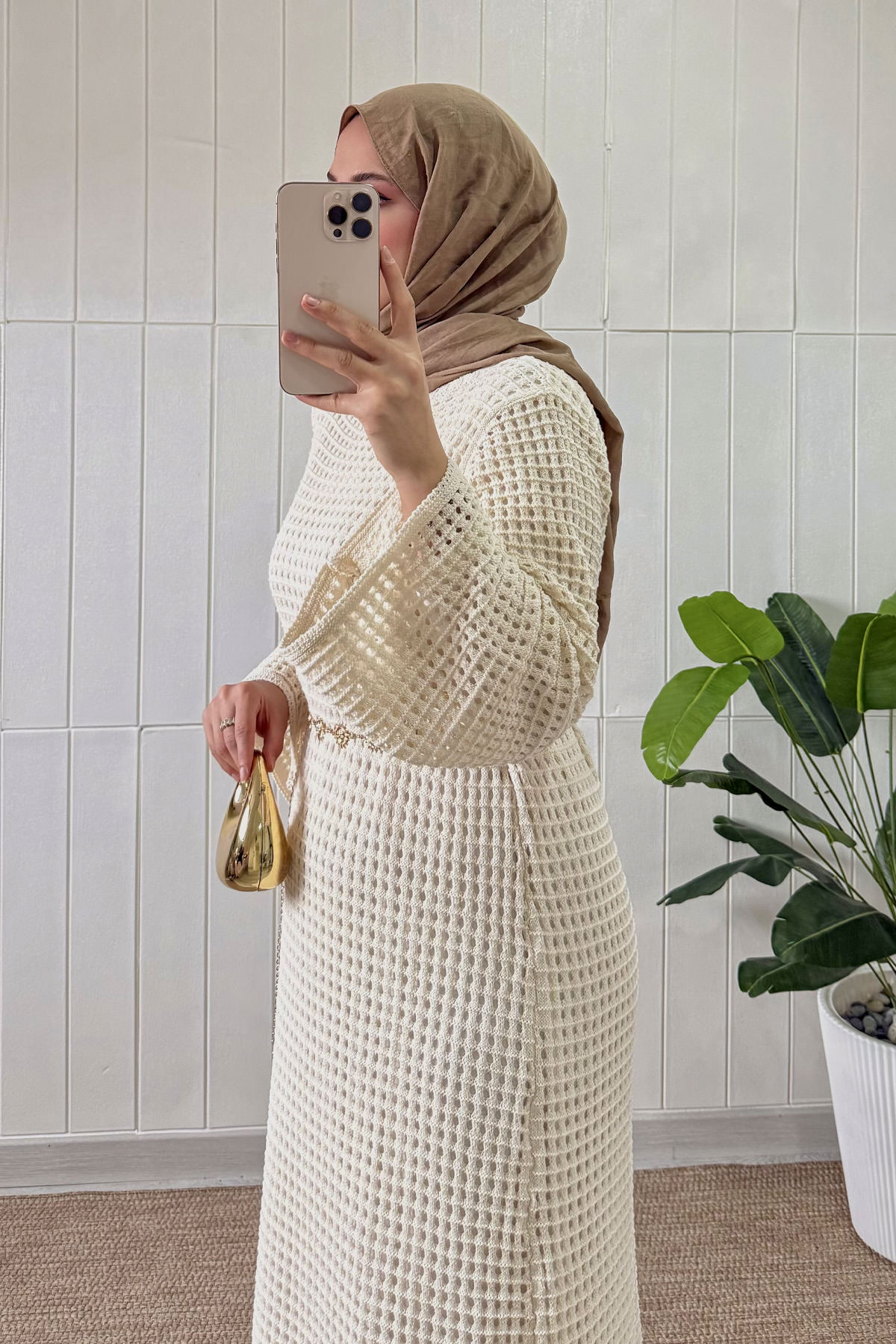 Ajurlu Triko Elbise 070336 - EKRU |  