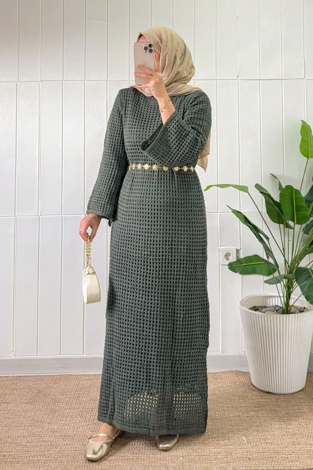 Ajurlu Triko Elbise 070336 - HAKİ |  