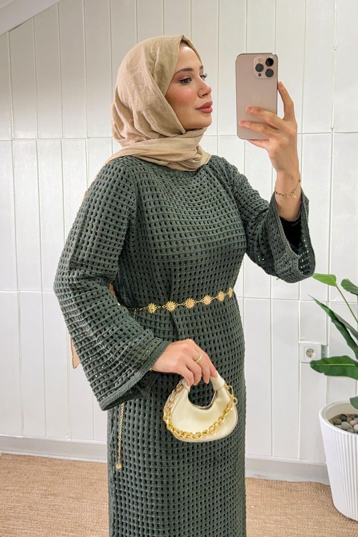 Ajurlu Triko Elbise 070336 - HAKİ |  