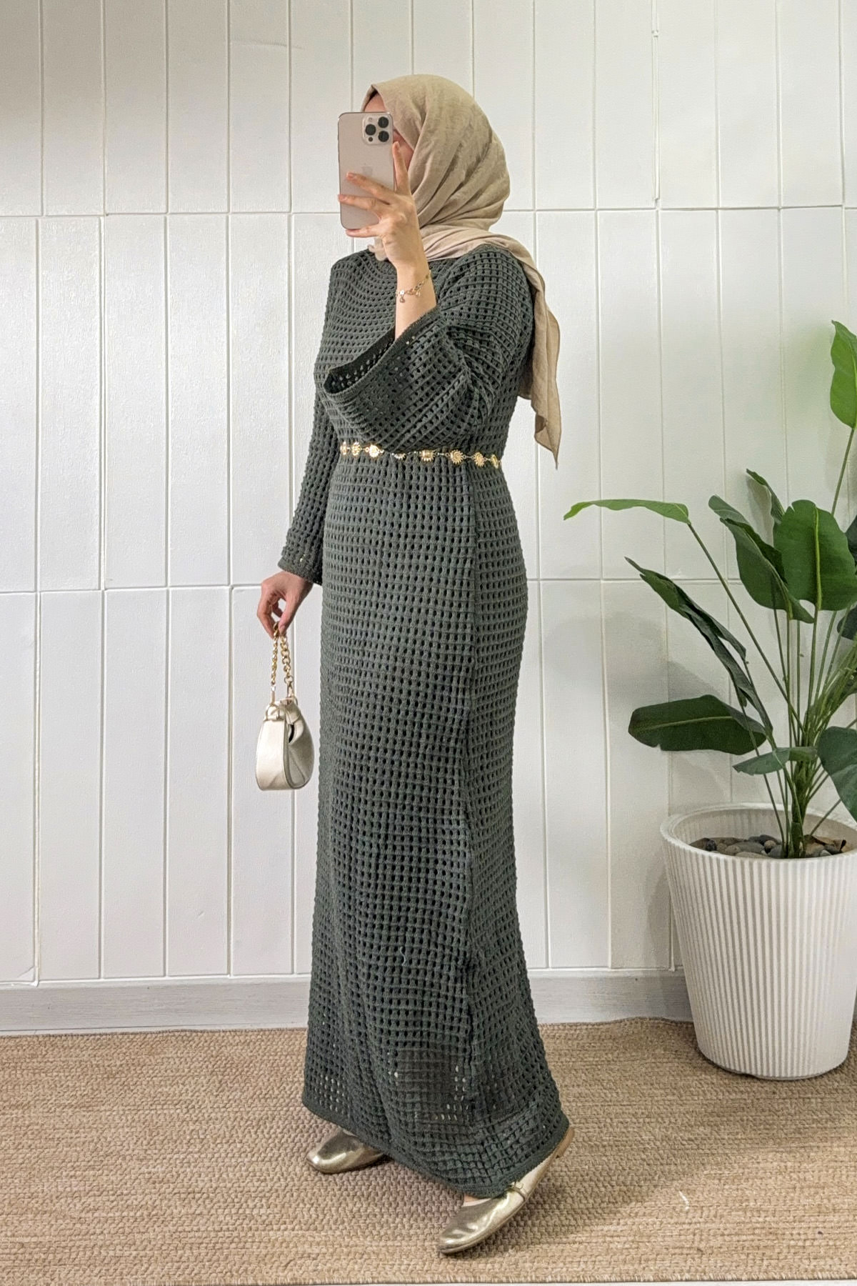 Ajurlu Triko Elbise 070336 - HAKİ |  