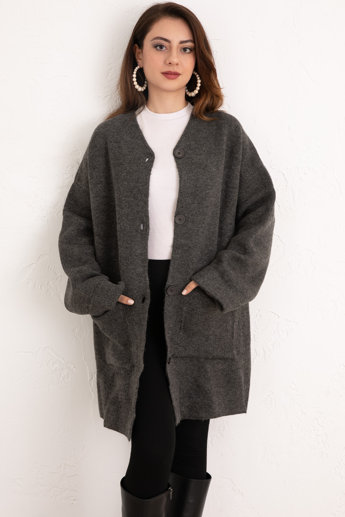 Cepli Triko Hırka 07446 - ANTRASİT |  