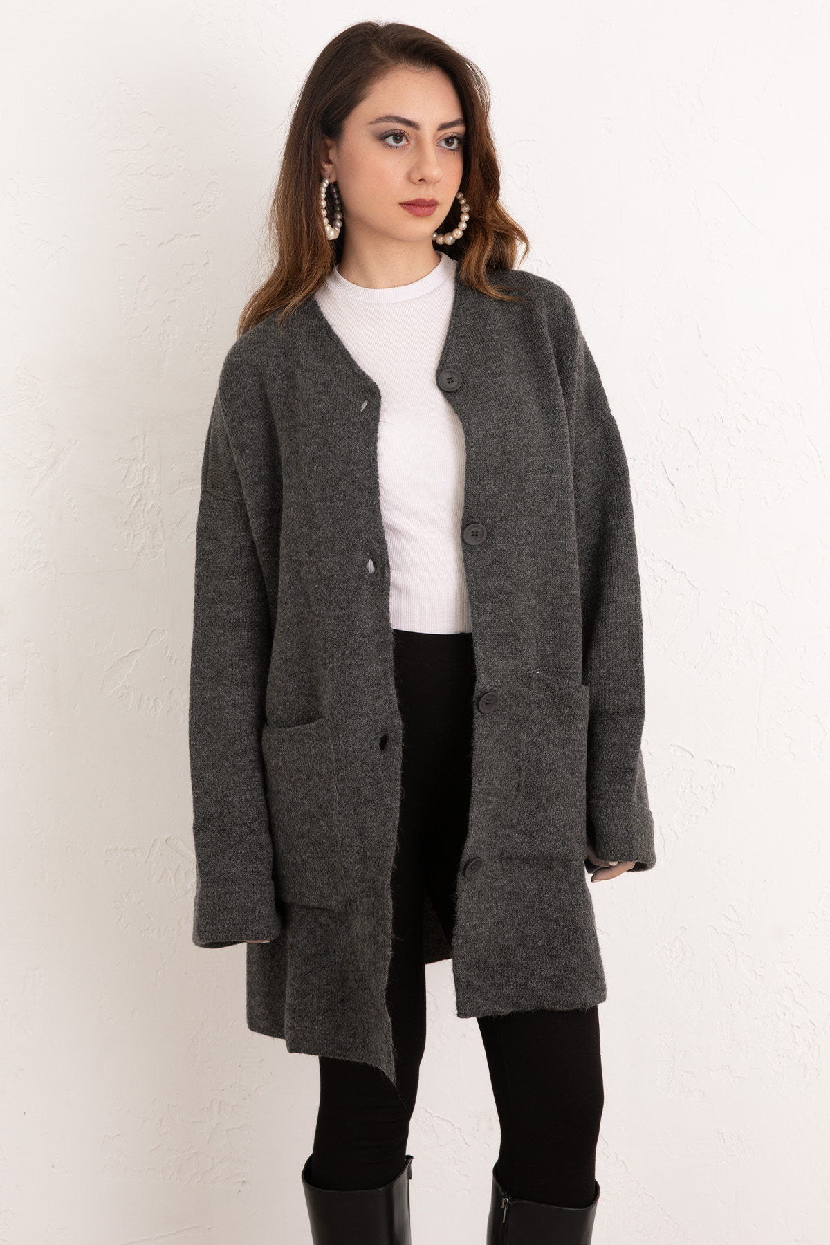 Cepli Triko Hırka 07446 - ANTRASİT |  