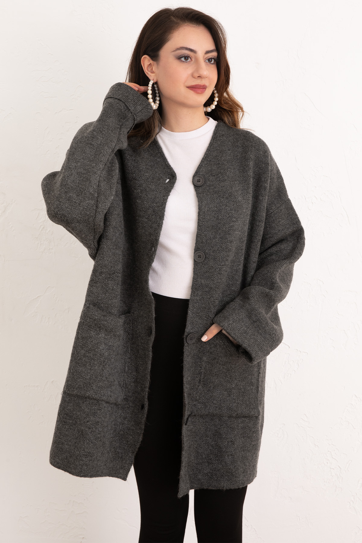 Cepli Triko Hırka 07446 - ANTRASİT |  