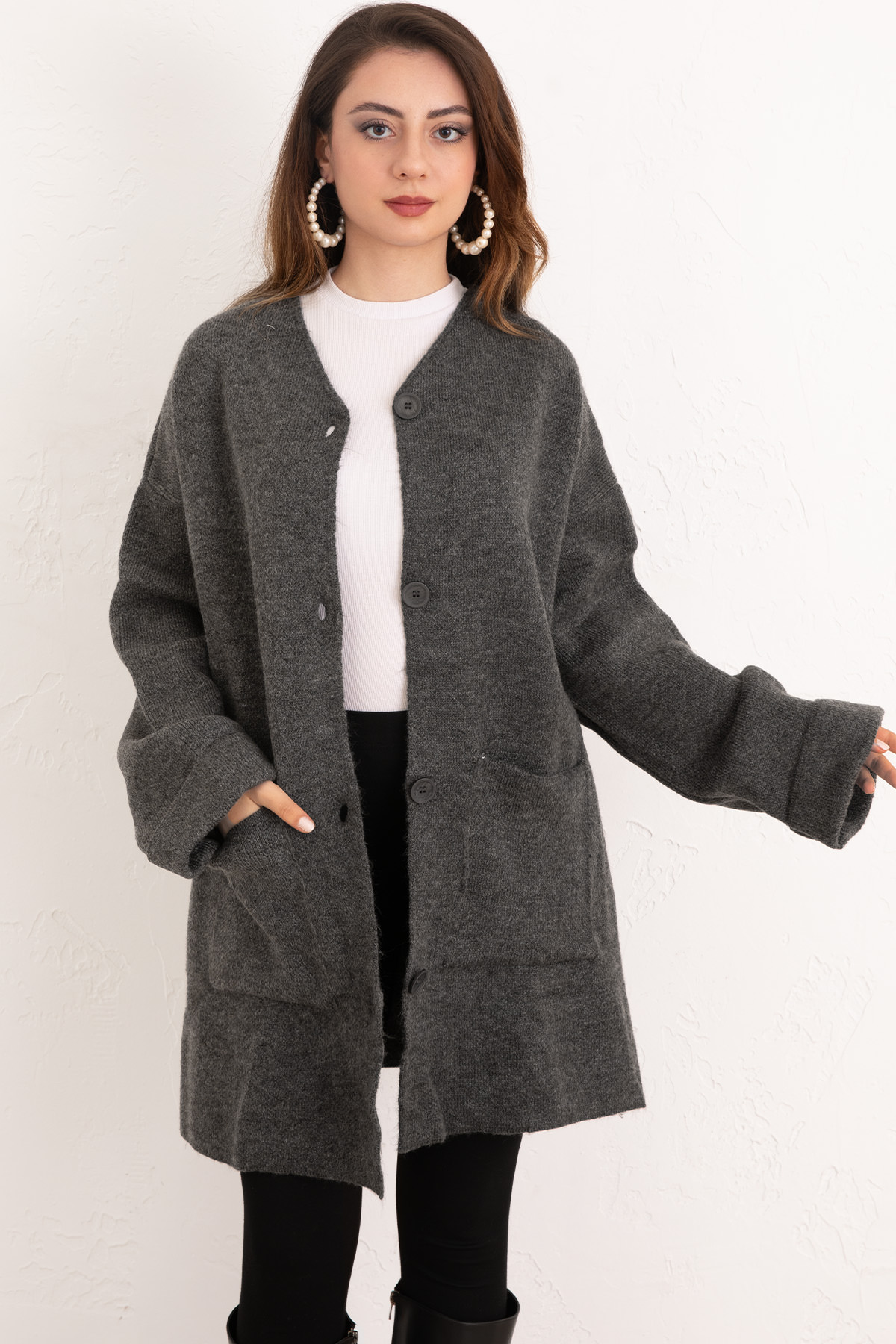 Cepli Triko Hırka 07446 - ANTRASİT |  