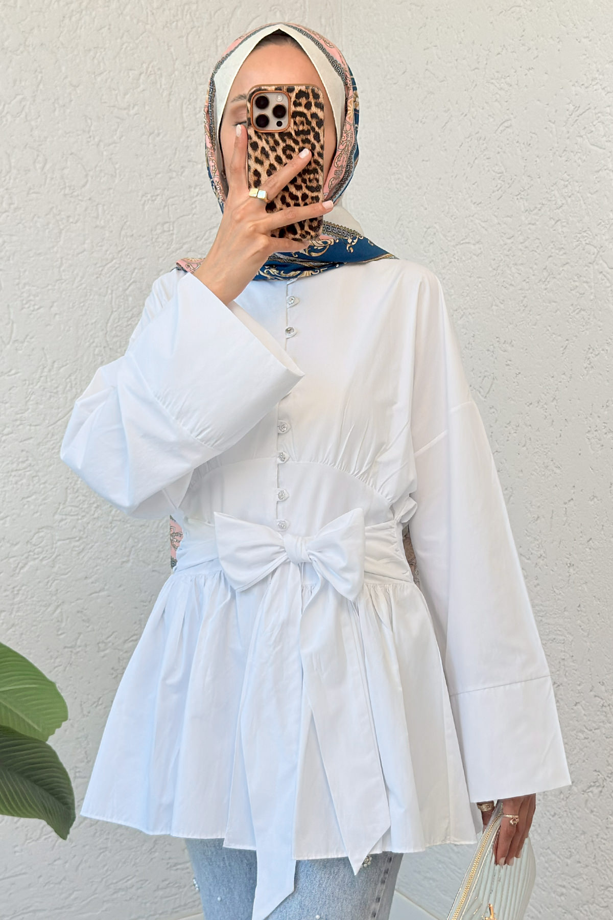 Kuşaklı Kimono Kol Tunik 2343 - BEYAZ |  