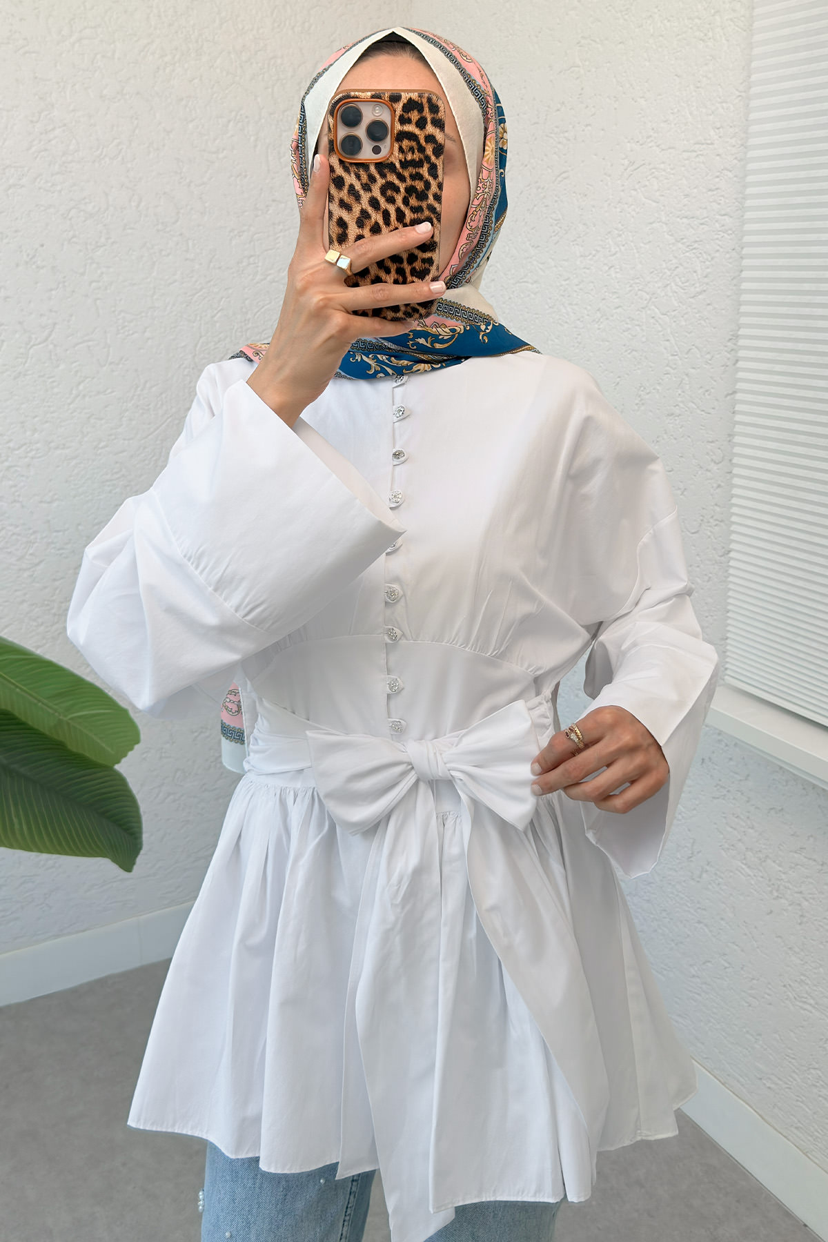 Kuşaklı Kimono Kol Tunik 2343 - BEYAZ |  