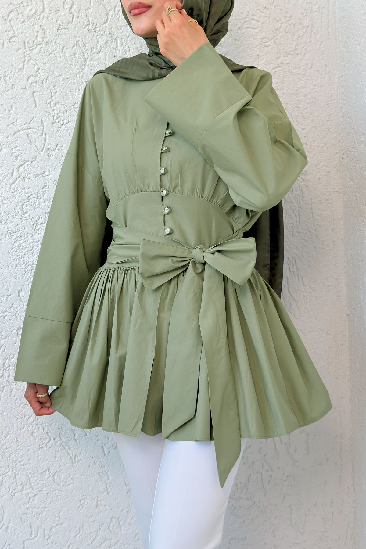 Kuşaklı Kimono Kol Tunik 2343 - HAKİ |  