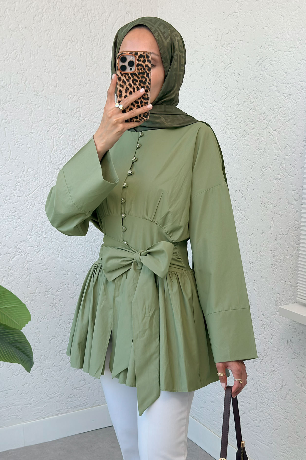 Kuşaklı Kimono Kol Tunik 2343 - HAKİ |  