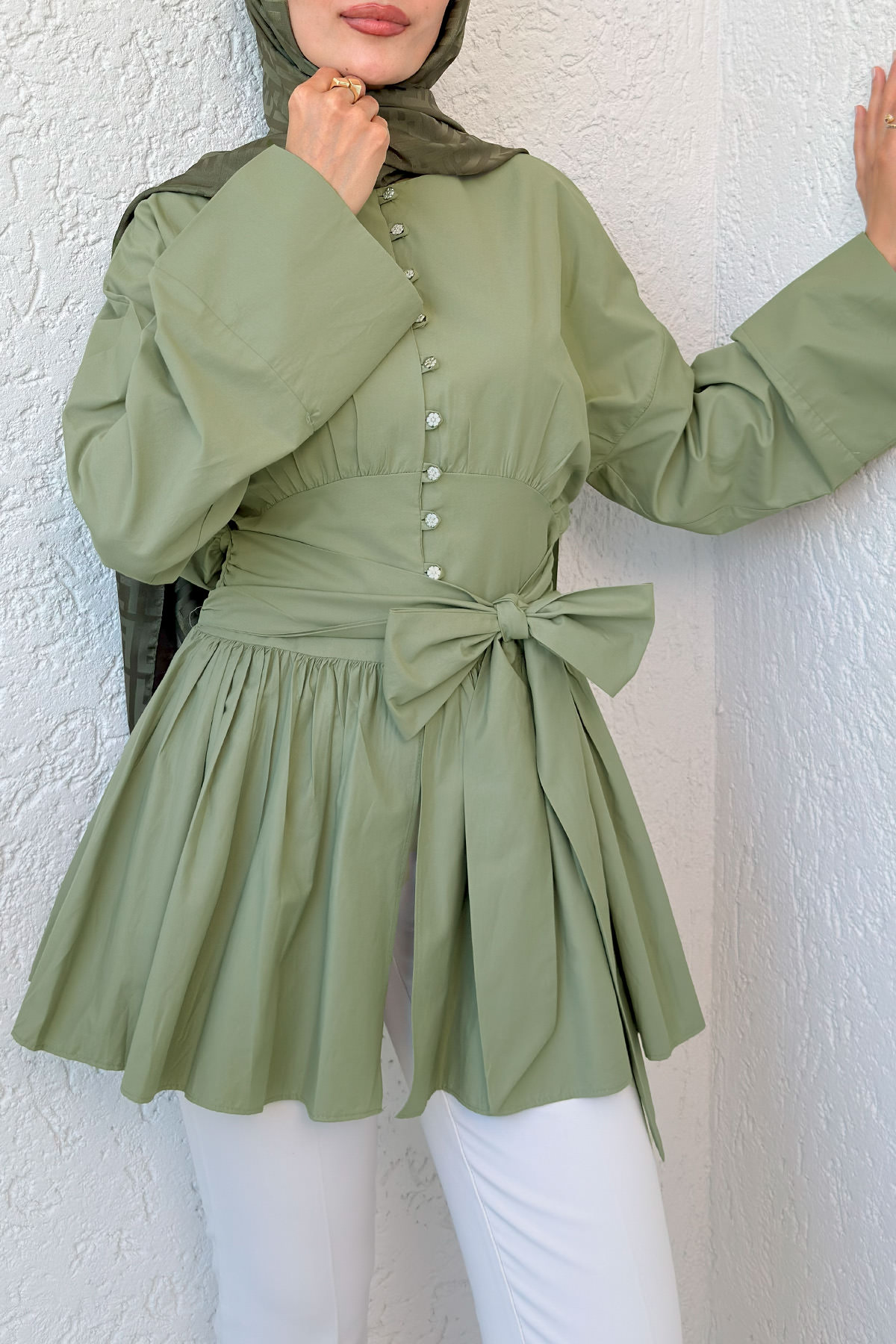 Kuşaklı Kimono Kol Tunik 2343 - HAKİ |  