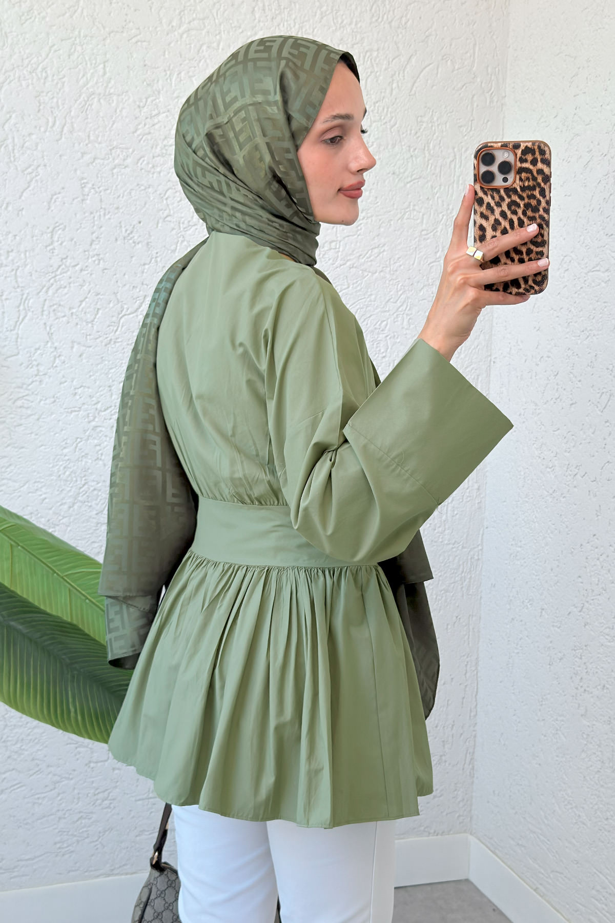 Kuşaklı Kimono Kol Tunik 2343 - HAKİ |  