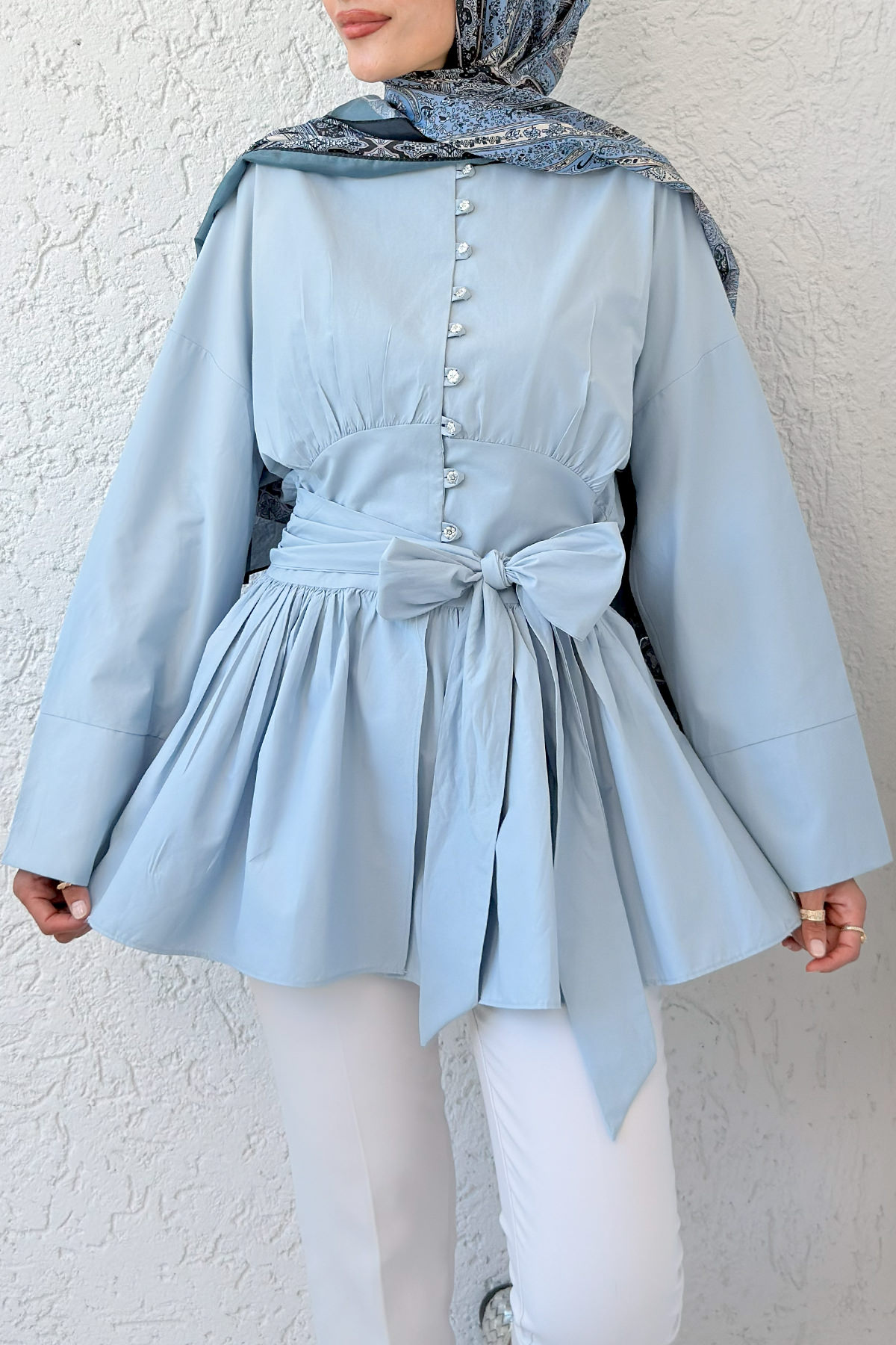 Kuşaklı Kimono Kol Tunik 2343 - BEBE MAVİSİ |  