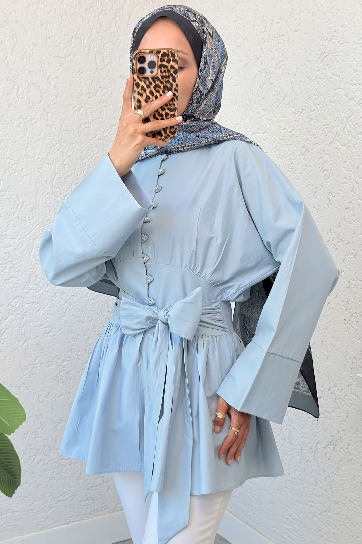 Kuşaklı Kimono Kol Tunik 2343 - BEBE MAVİSİ |  