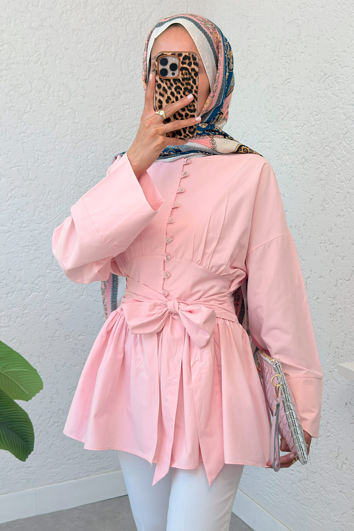 Kuşaklı Kimono Kol Tunik 2343 - PEMBE |  