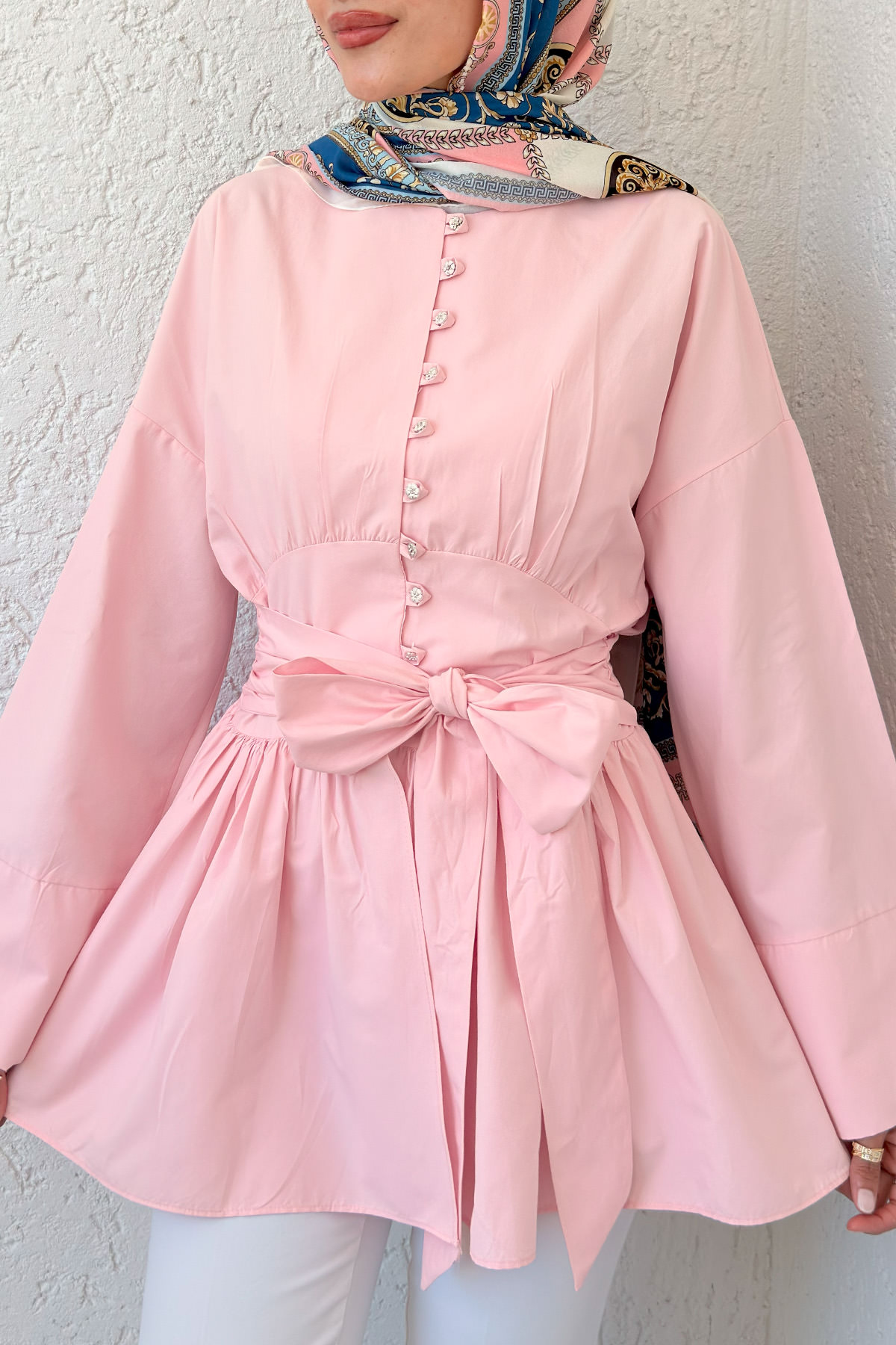 Kuşaklı Kimono Kol Tunik 2343 - PEMBE |  