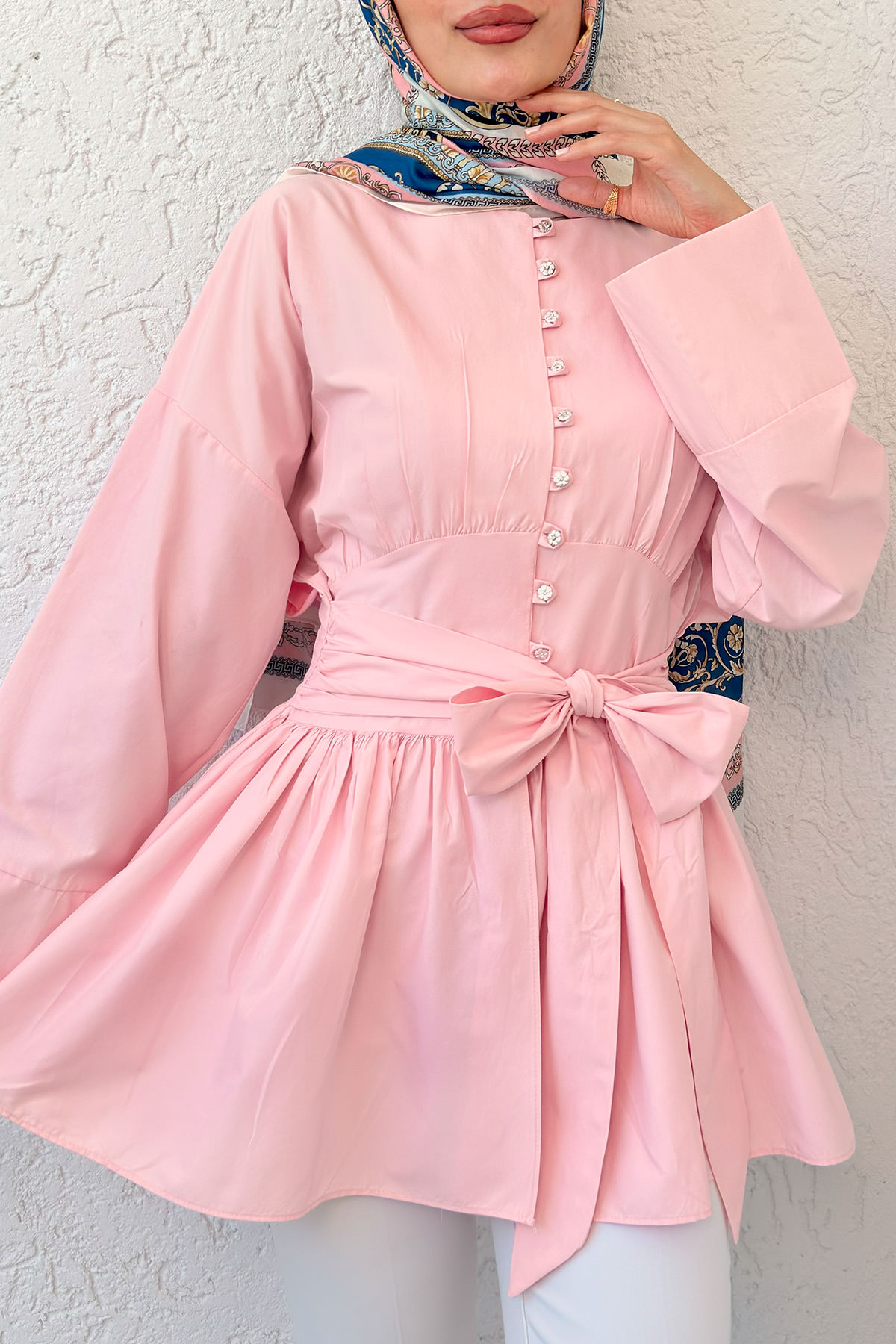 Kuşaklı Kimono Kol Tunik 2343 - PEMBE |  