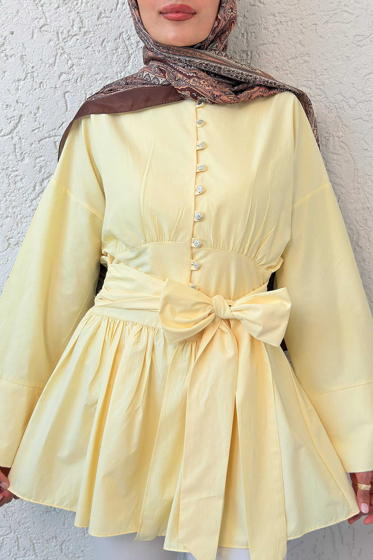 Kuşaklı Kimono Kol Tunik 2343 - SARI |  